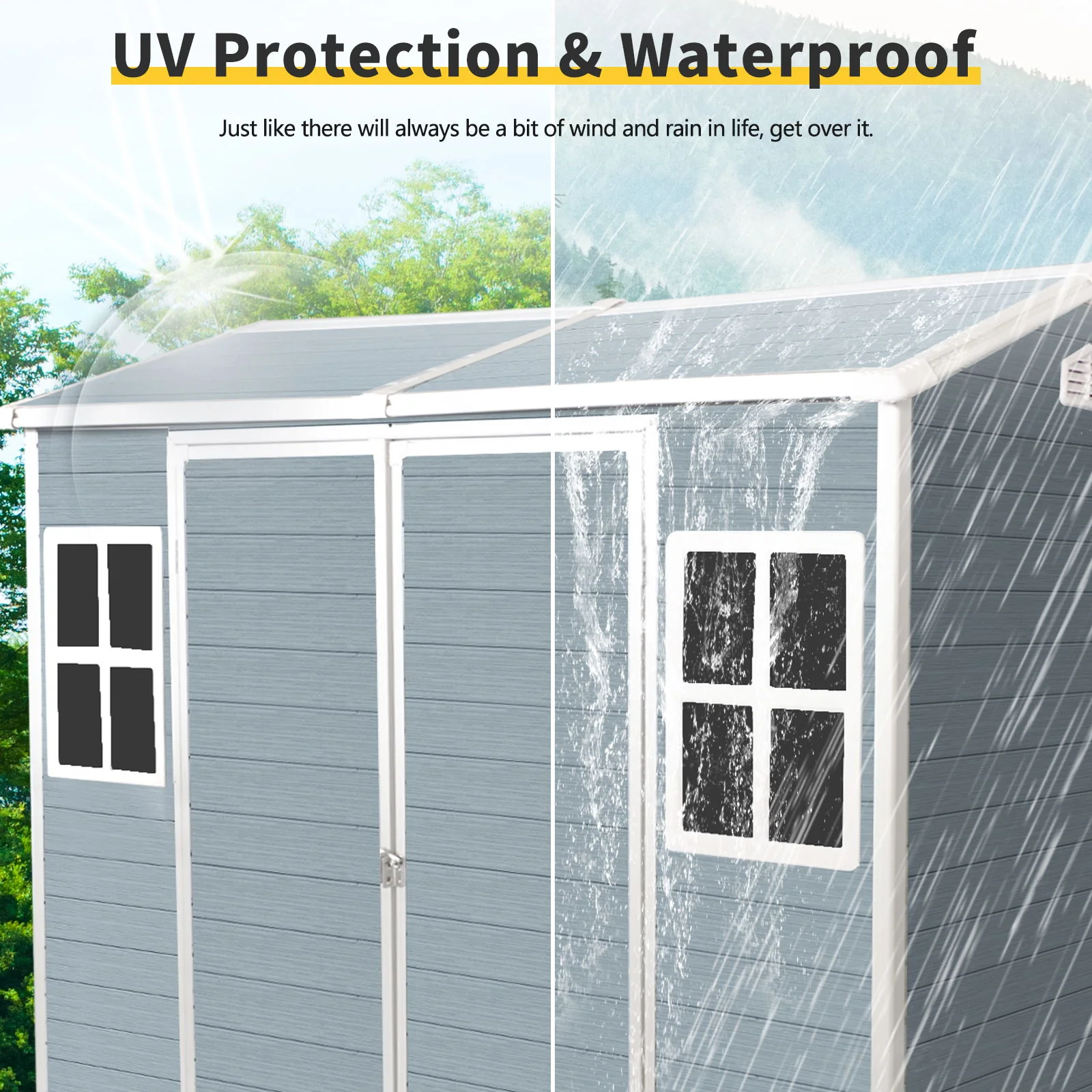 Resin Outdoor Storage Shed Garden Building Double Door Waterproof Metal - Image 3