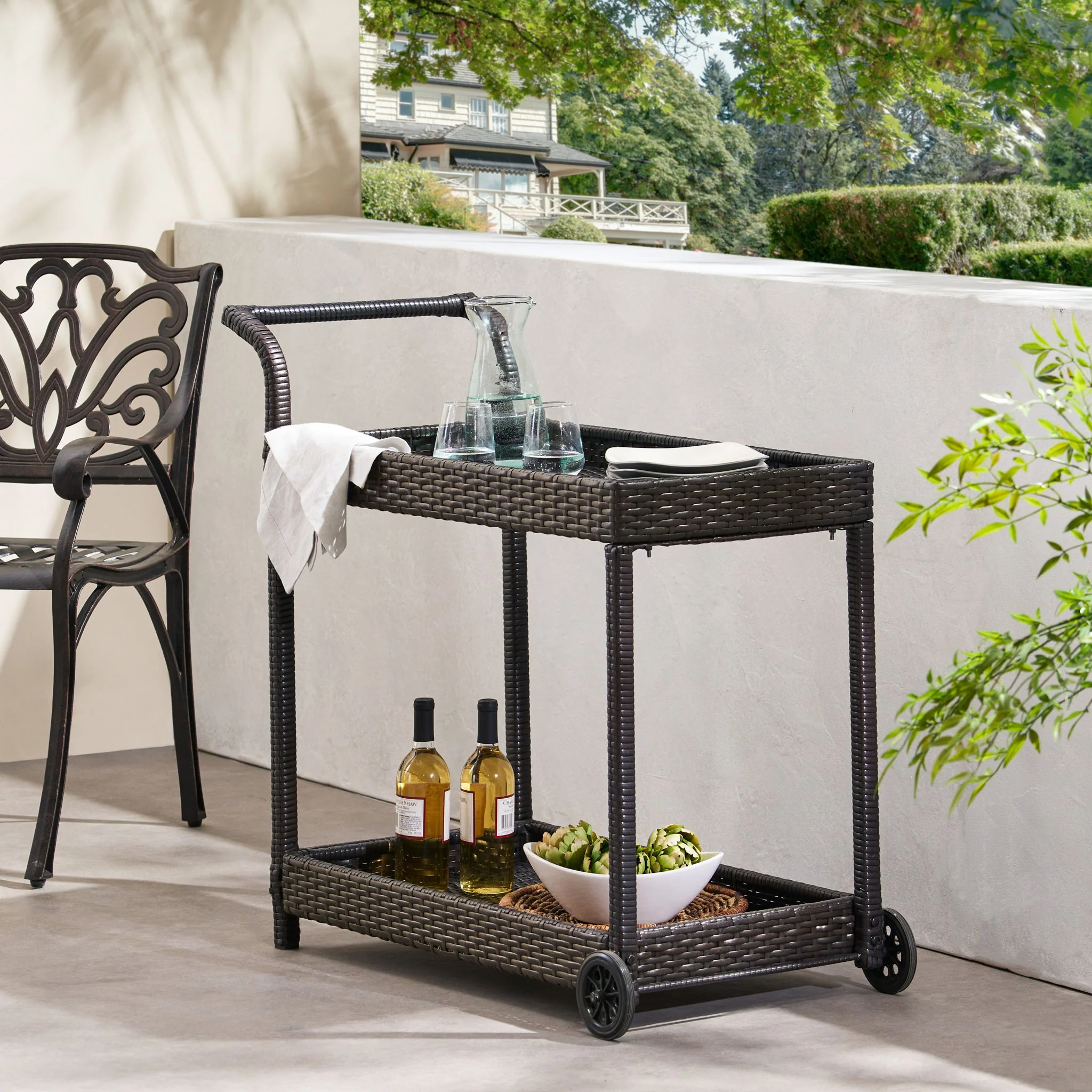 Resin Wicker Bar Cart With Metal Frame - Brown - Image 8