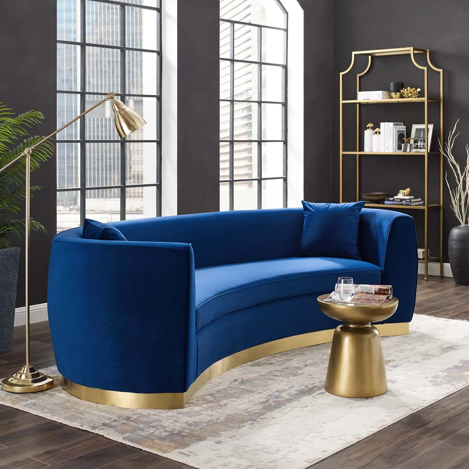 Resolute Curved Performance Velvet Sofa with Gold Base - Image 12