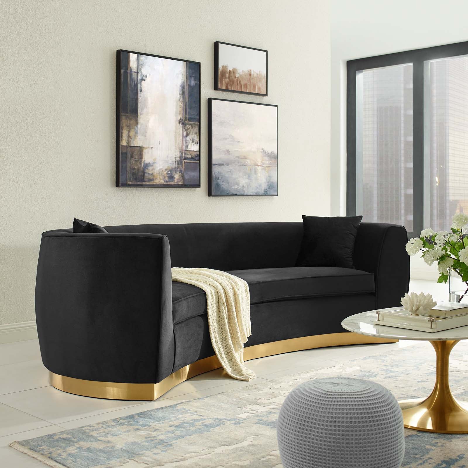 Resolute Curved Performance Velvet Sofa with Gold Base - Image 6