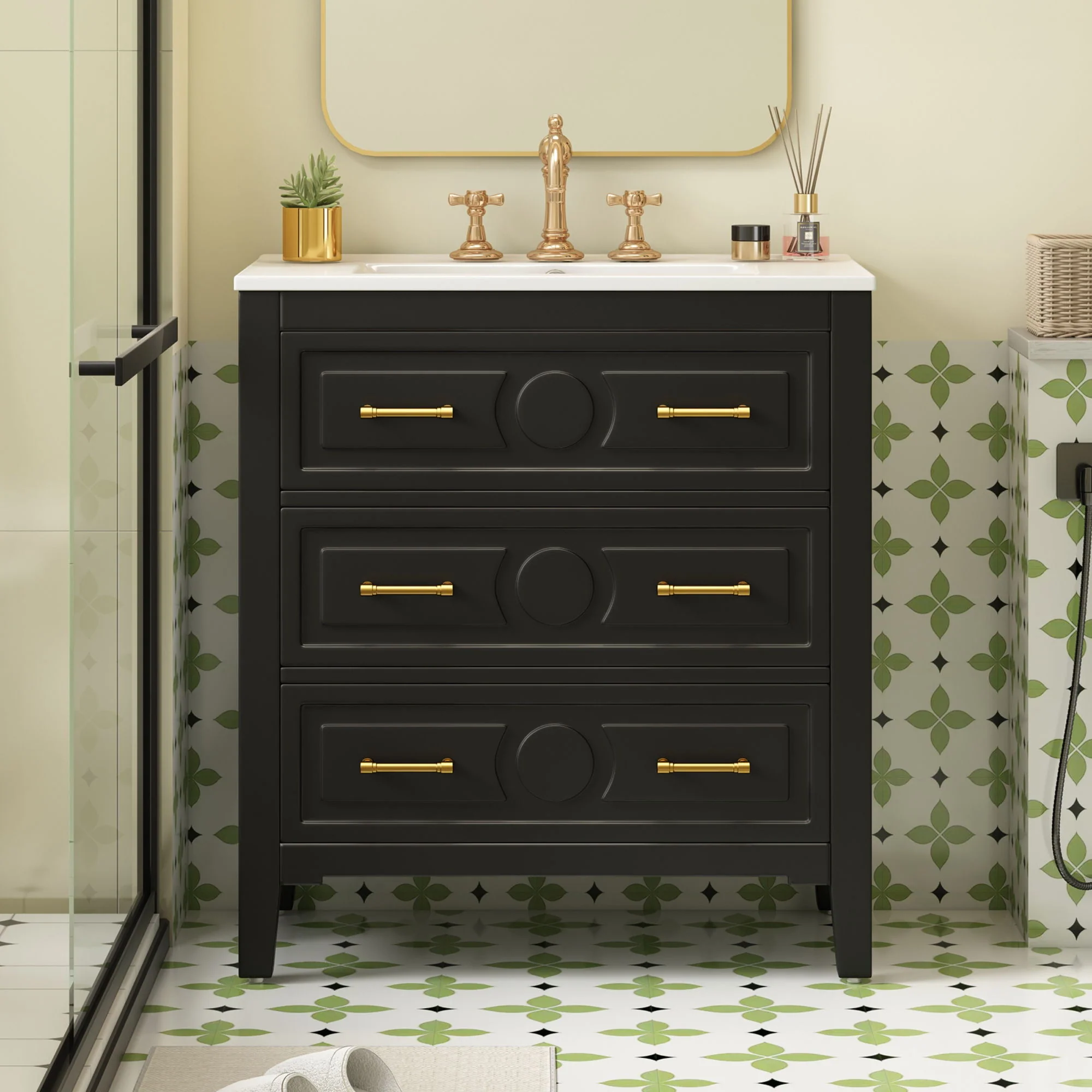 Retro Bathroom Vanity With Sink Combo, Free Standing Single Set With 3 Drawers - Image 16