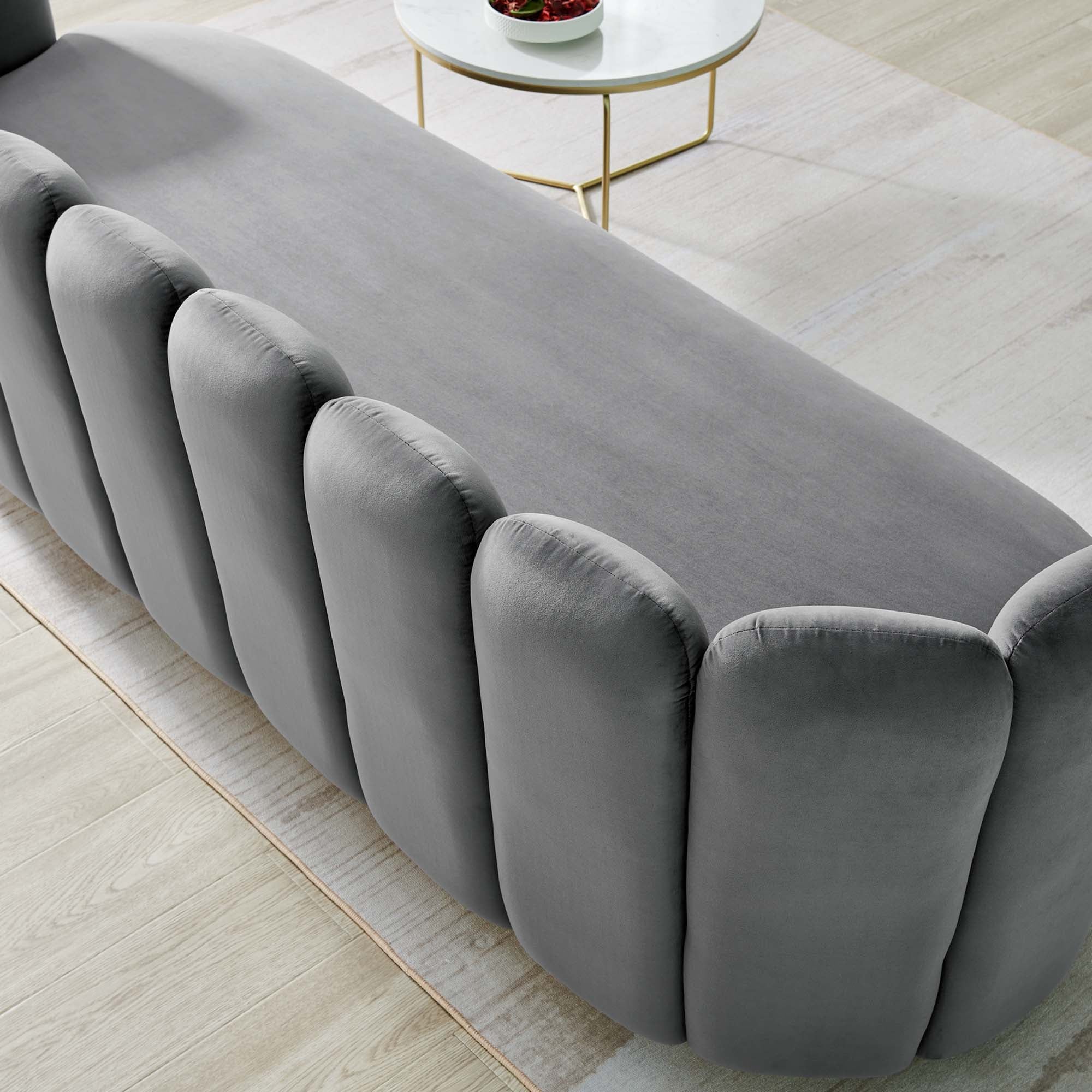 Retro Glam Scalloped Channel Tufted Performance Velvet Sofa - Image 3