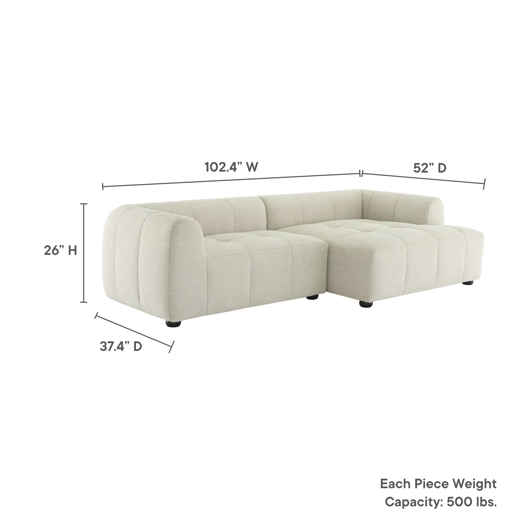 Retro-Modern Upholstered Fabric Modular Sectional with Right-Facing Chaise – 102 Inch - Image 9