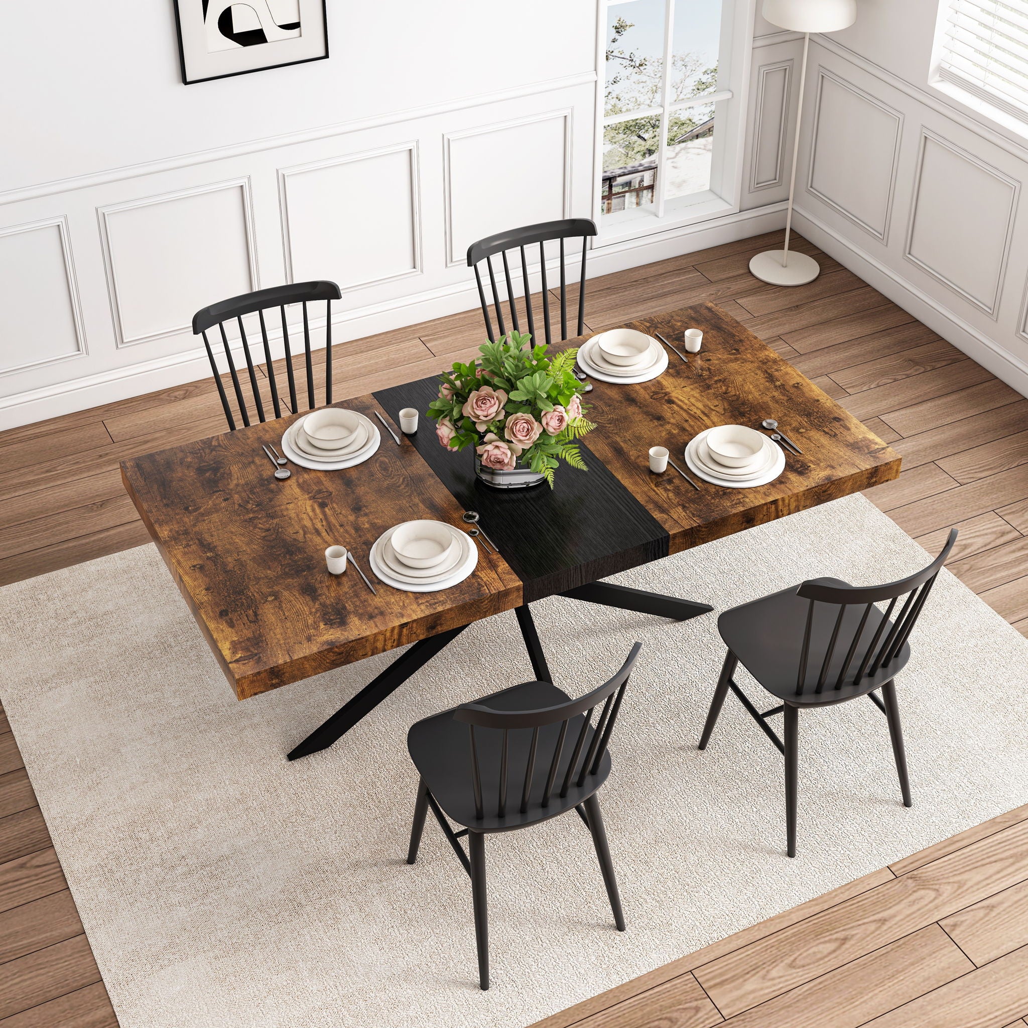 Retro Rectangular Stretch Dining Table With Embossed Center Plate - Image 15