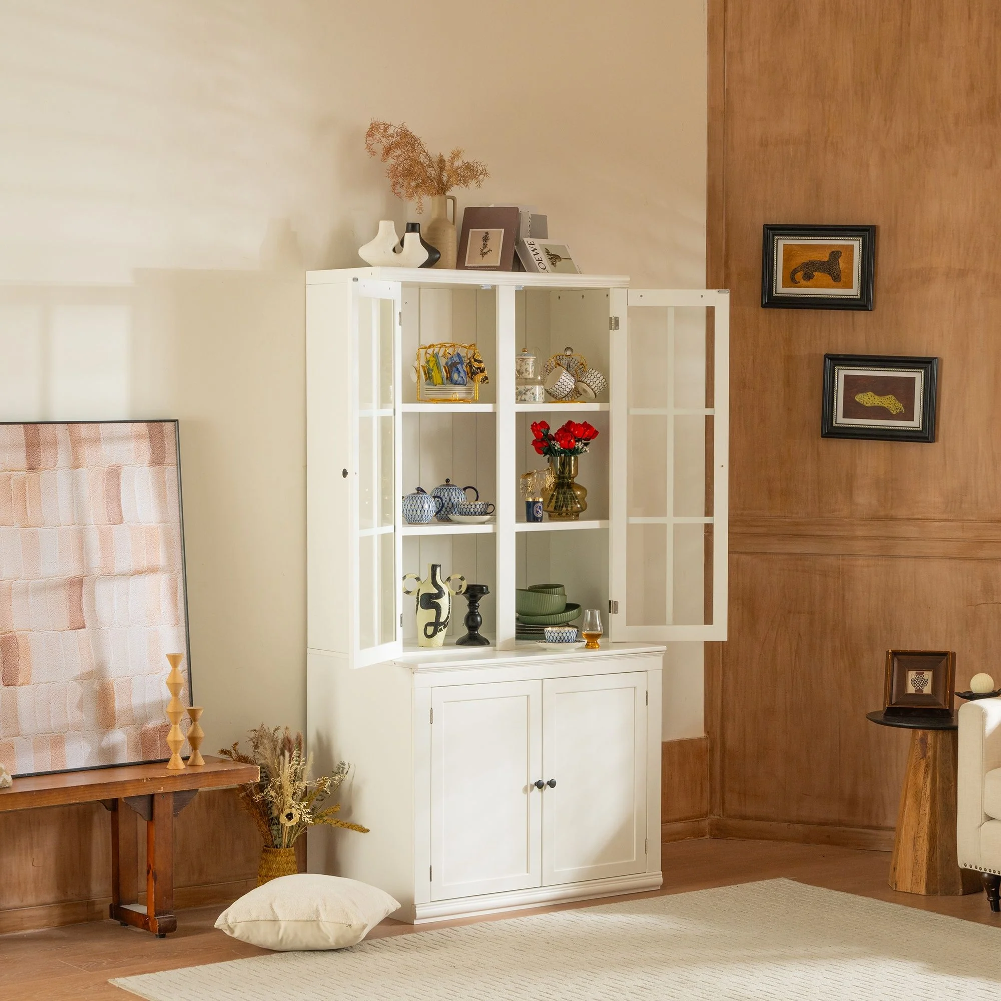 Retro Style Hutch Cabinet With Glass Door, China Cabinet For Home - Image 17