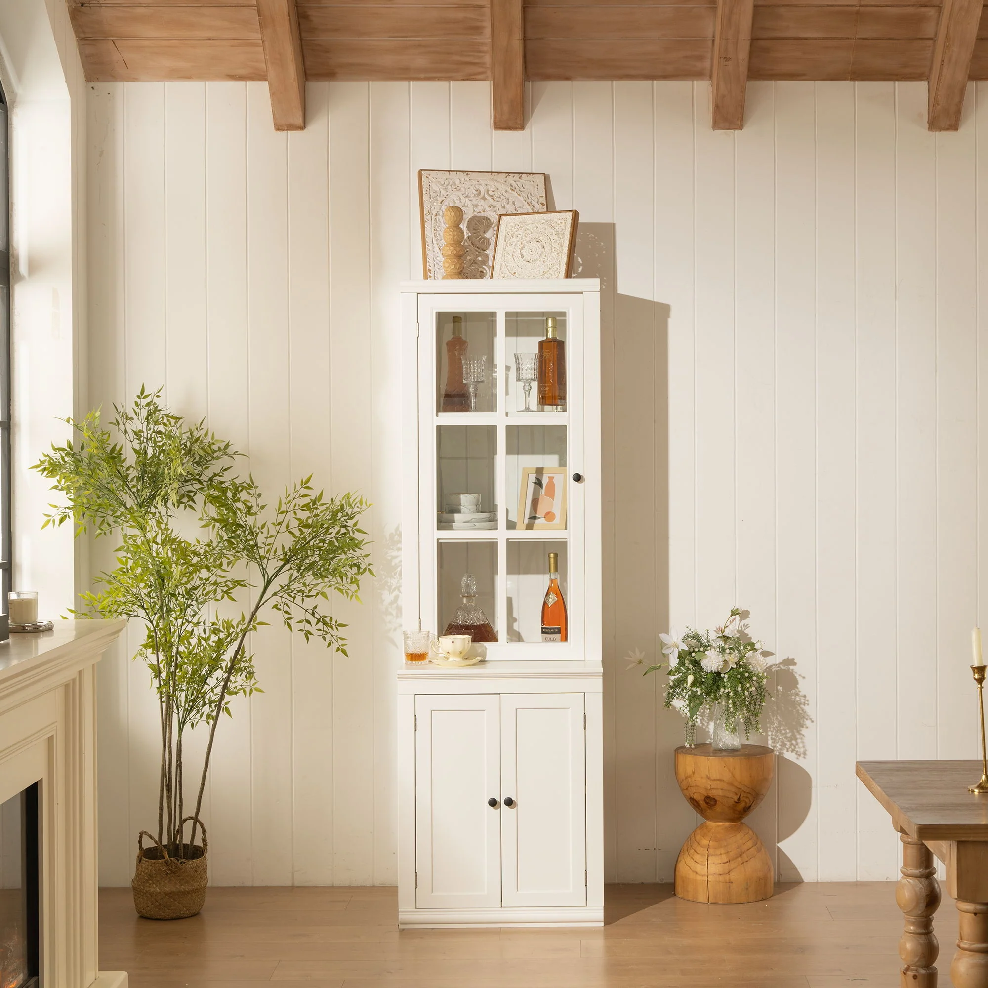 Retro Style Hutch Cabinet With Glass Door, China Cabinet For Home - Image 6