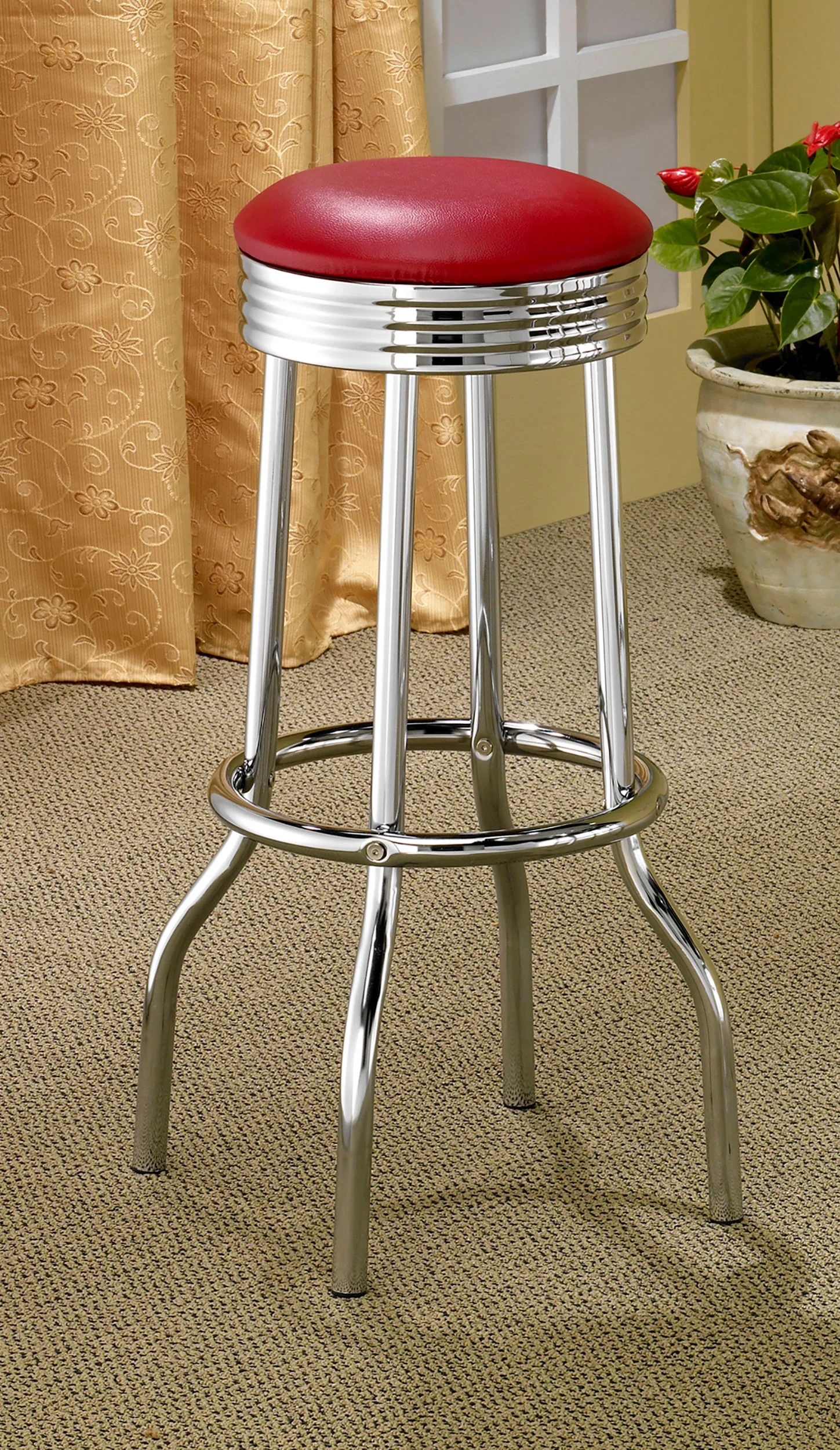 Retro Upholstered Metal Swivel Bar Stool Red (Set of 2) - Image 4