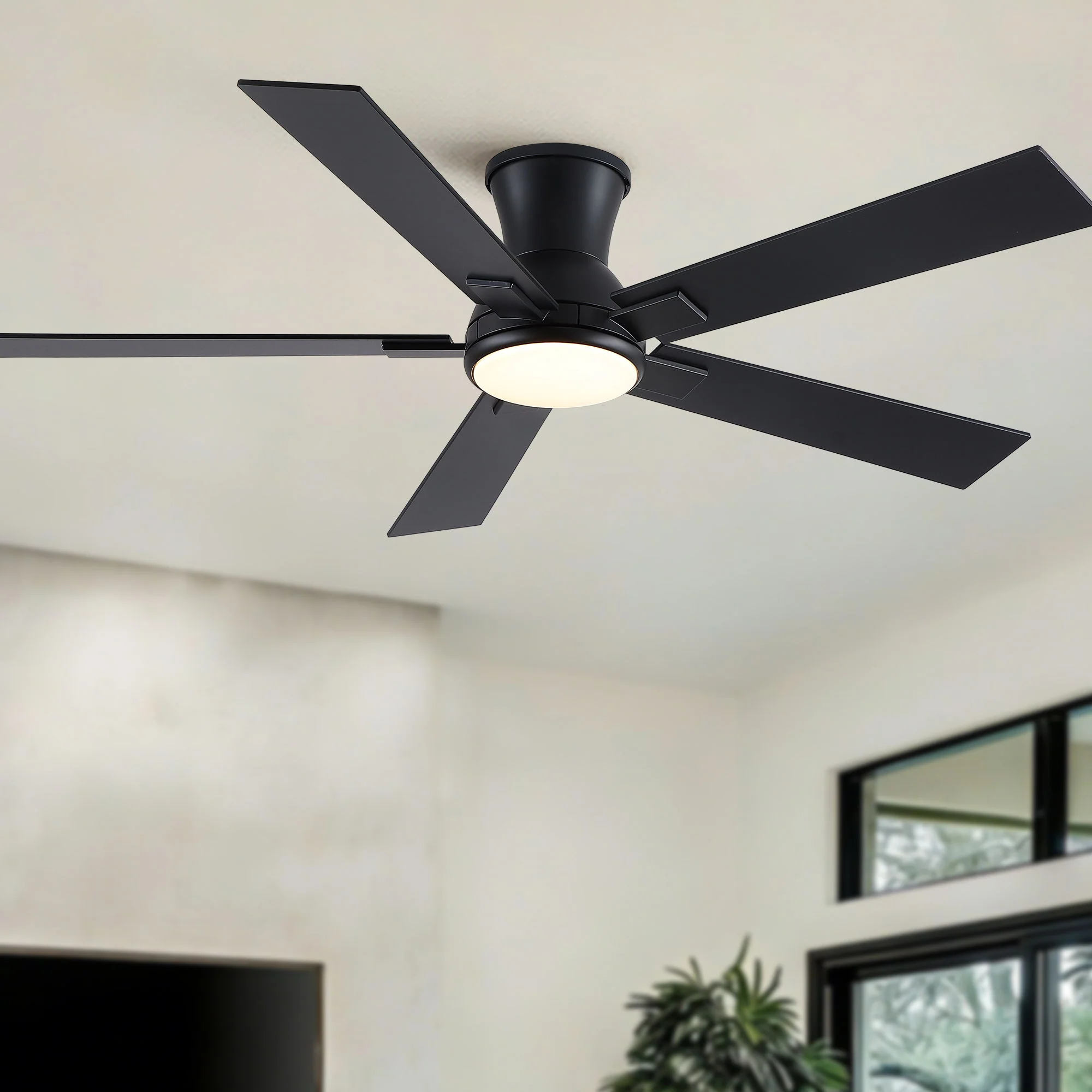 Low Profile Flush Mount Intergrated LED Ceiling Fan With Light And Reversible Quiet Motor - Image 10