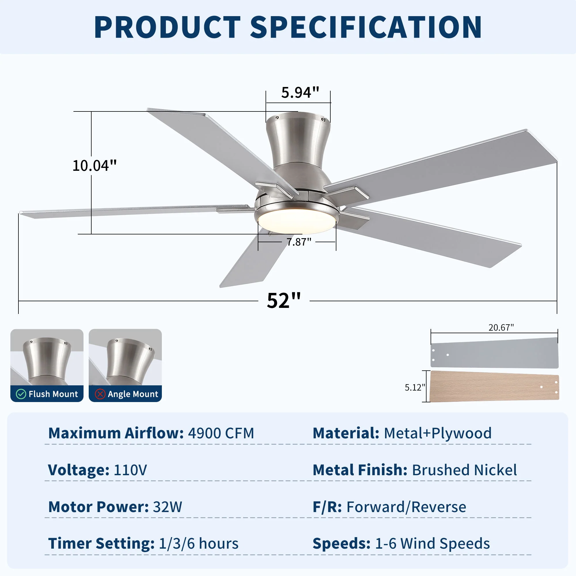 Low Profile Flush Mount Intergrated LED Ceiling Fan With Light And Reversible Quiet Motor - Image 3