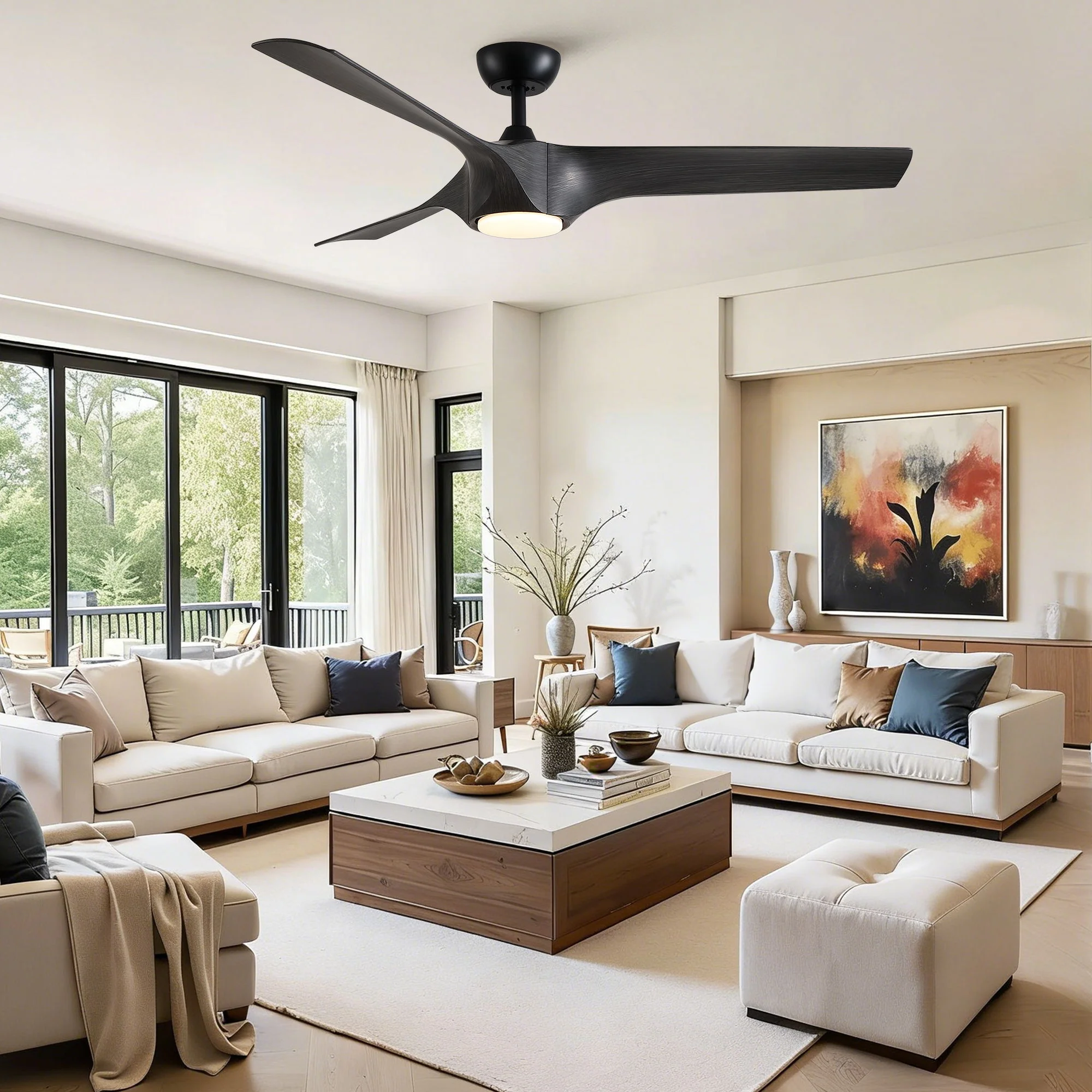 Reversible Quiet Motor Ceiling Fan Light With ABS Blades - Black / Gray - Image 9