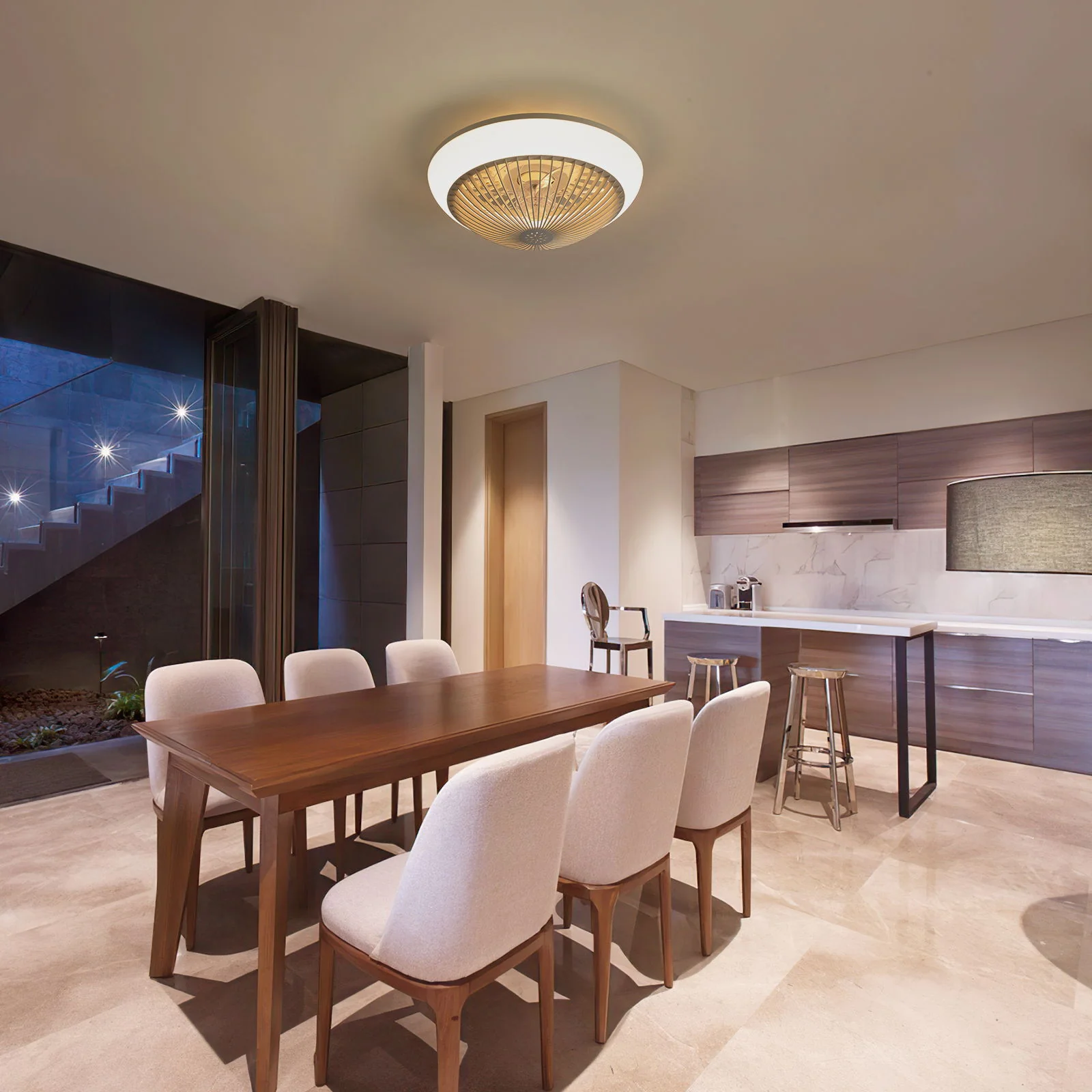 RGB Dimmable LED Enclosed Ceiling Fan With Remote Control, Bladeless Design - White - Image 4