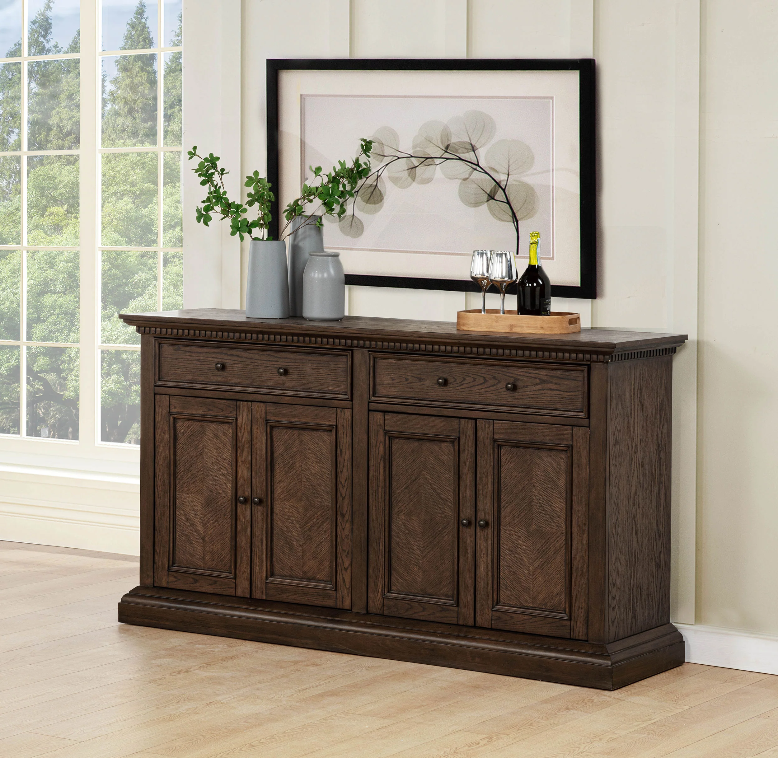 Ridgewell 2-Drawer 4-Door Dining Server Dark Oak - Image 3