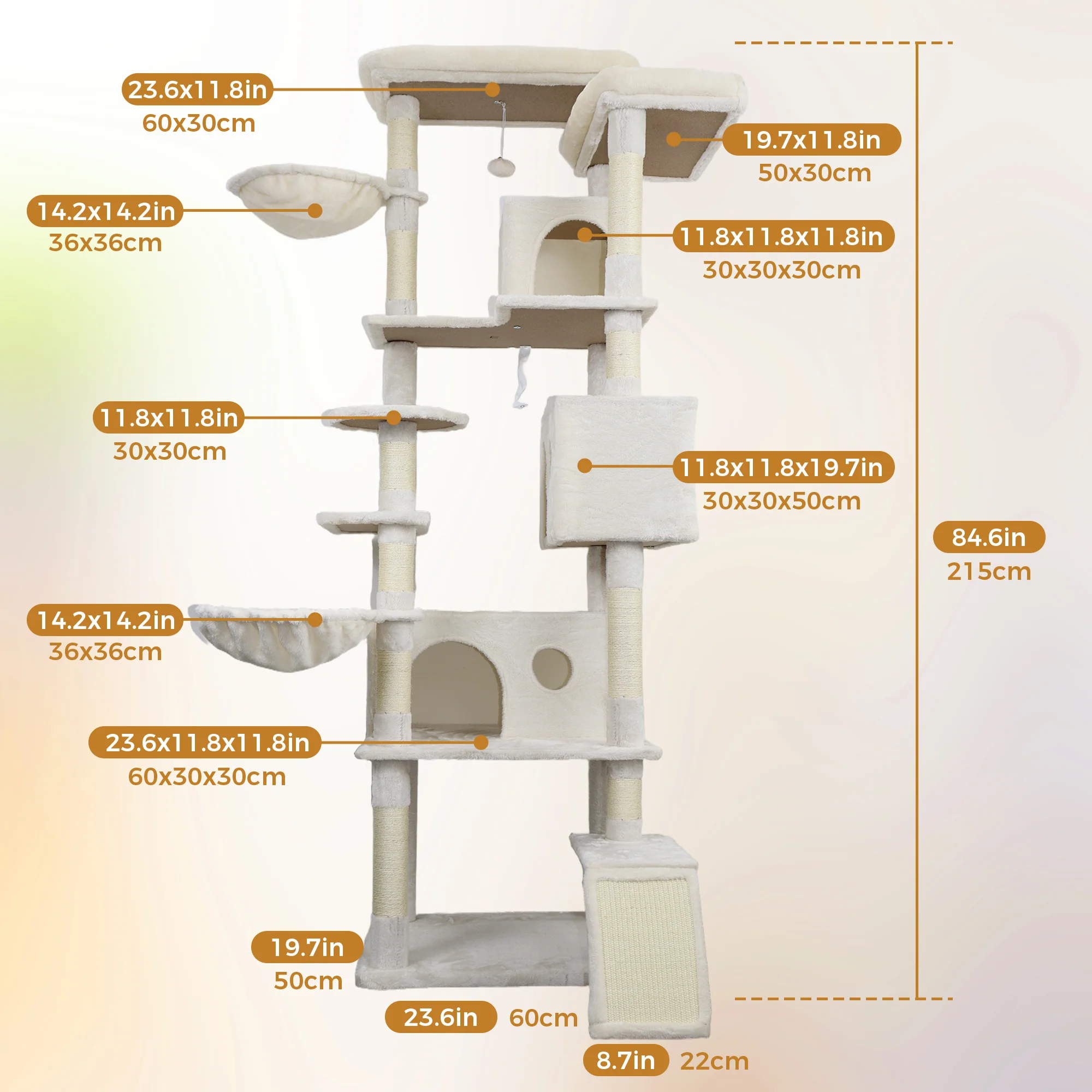 Rigel 84.6" Extra Large Cat Tree Tower with 3 Condos and 11 Sisal Posts - Image 13