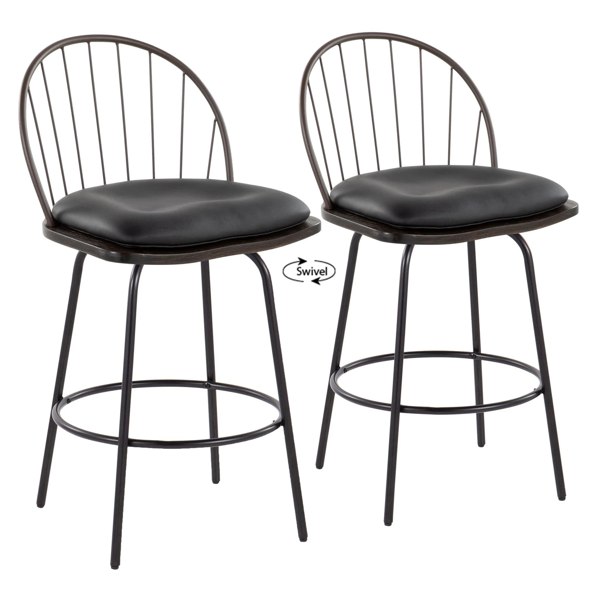 Riley - Claire Farmhouse Fixed Height Counter Stool With Swivel With Round Footrest (Set of 2) - Image 2