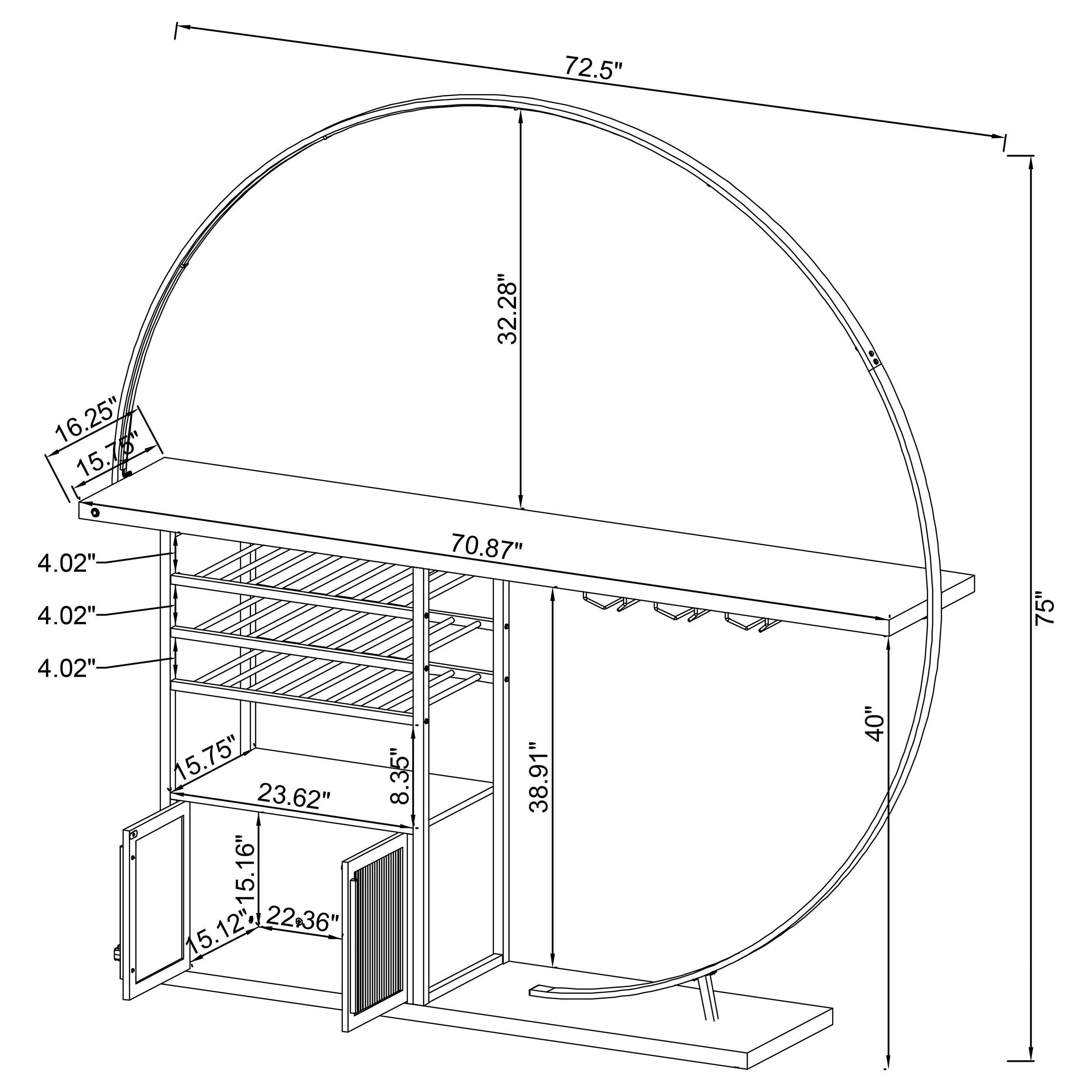 Risley 2-Door Circular LED Wine Cabinet Dark Charcoal - Image 20