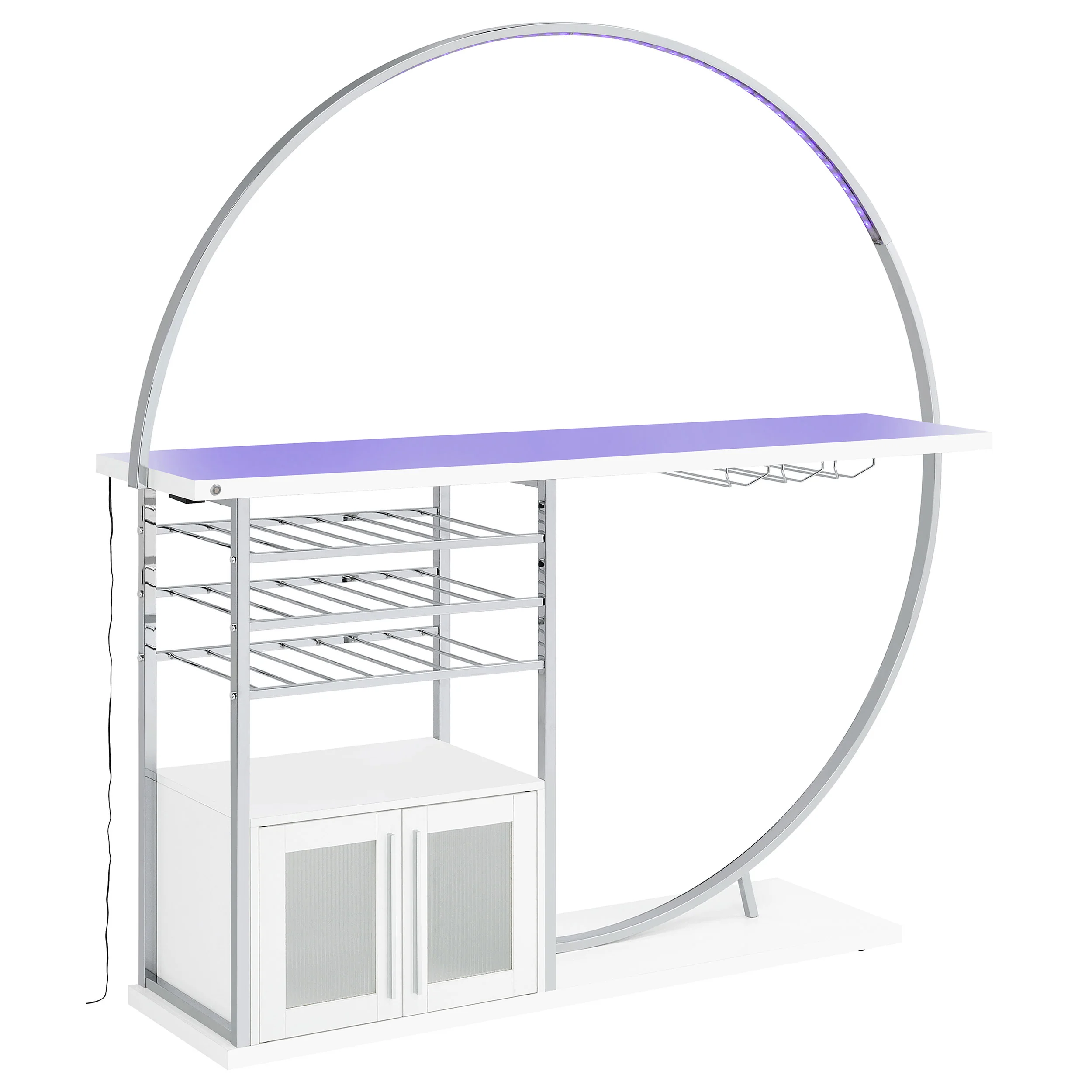 Risley 2-Door Circular LED Wine Cabinet White High Gloss - Image 12