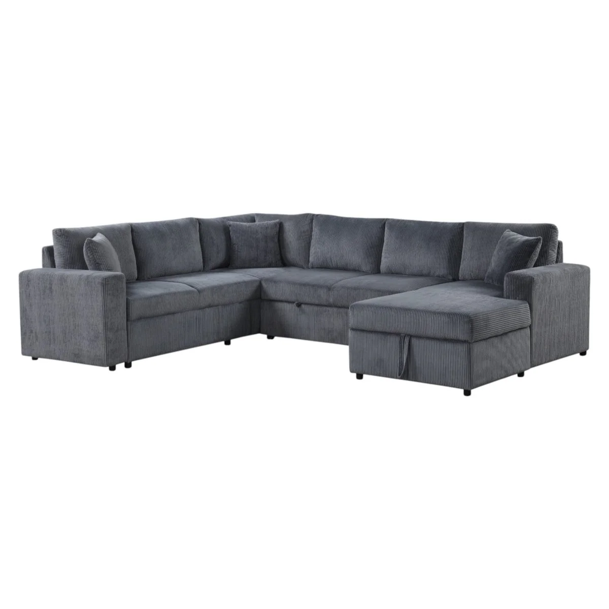 Riven Corduroy U-Shaped Sleeper Sectional Sofa with Storage Chaise - Image 5