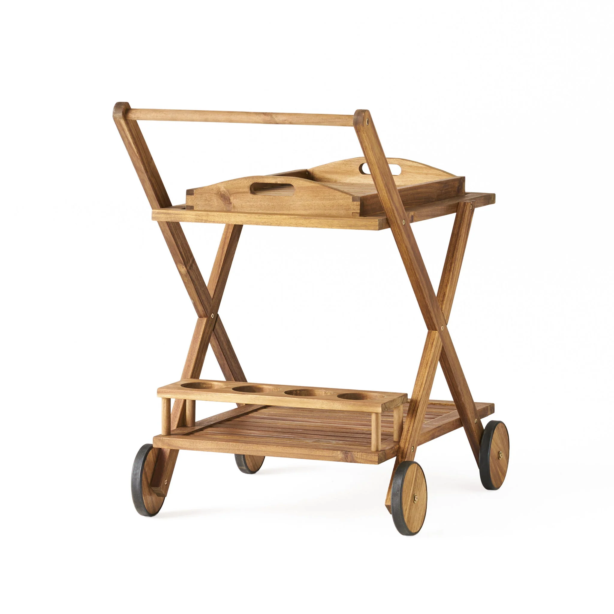 Riviera Bar Cart Stained Mobile With Wheels For Entertaining - Natural Stained - Image 5
