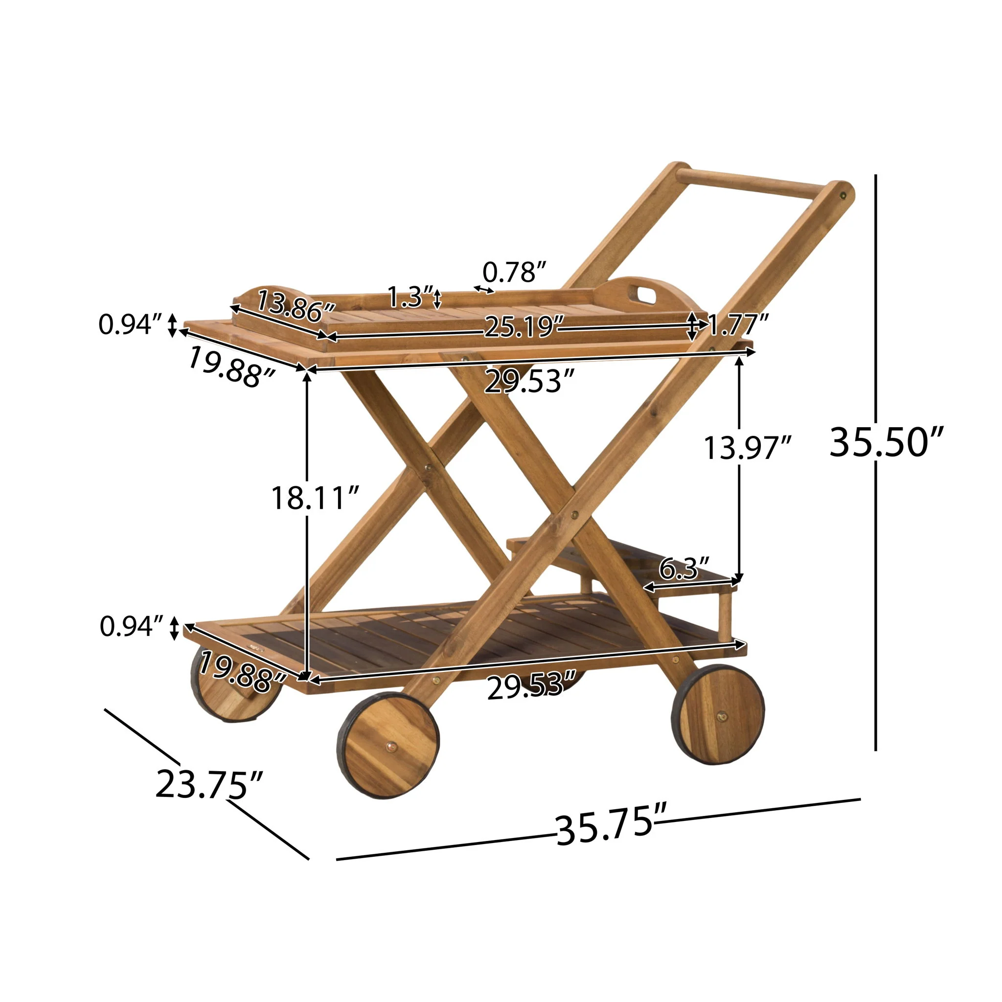 Riviera Bar Cart Stained Mobile With Wheels For Entertaining - Natural Stained - Image 9