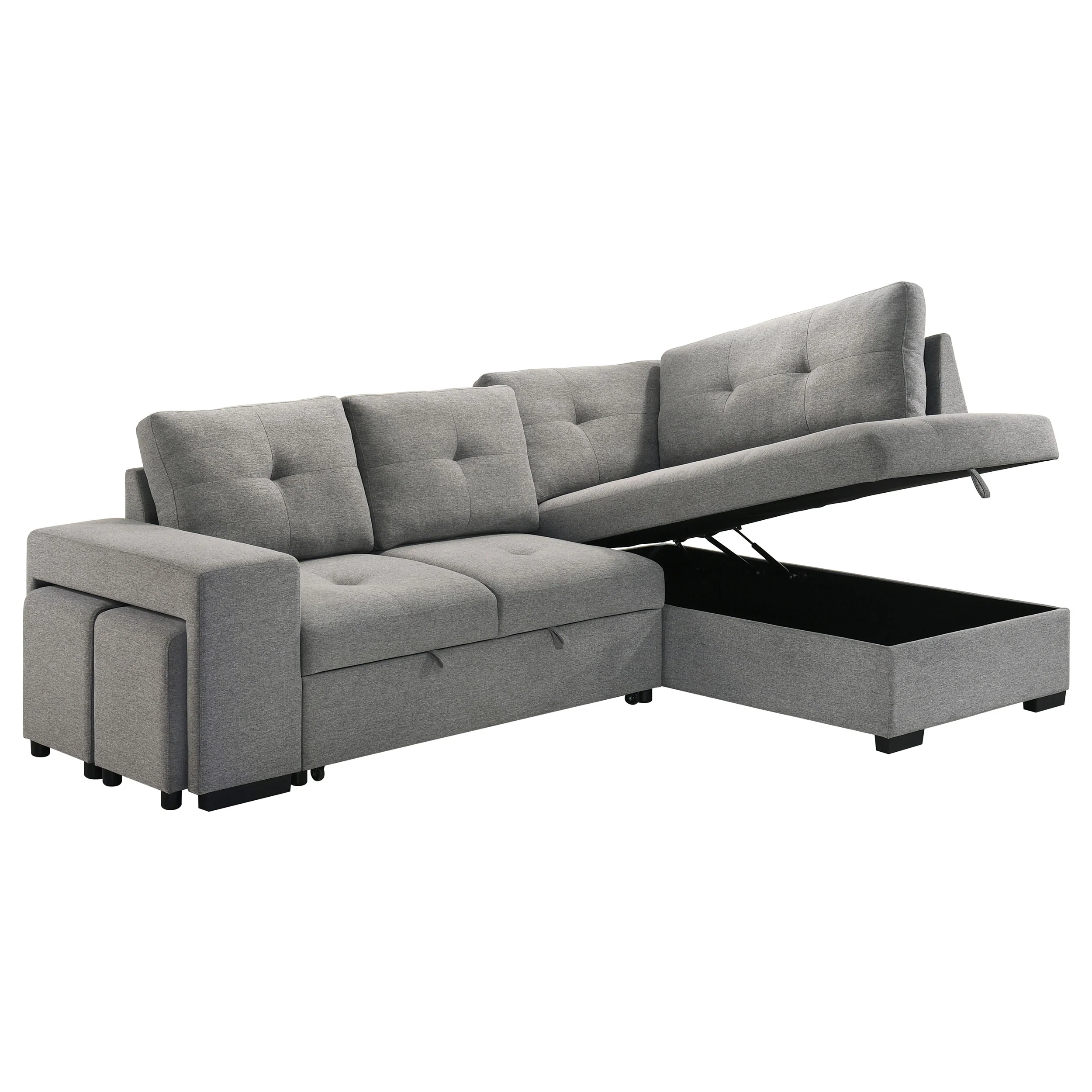 Roanne Grey Fabric Upholstered Sleeper Sectional Sofa - Image 10