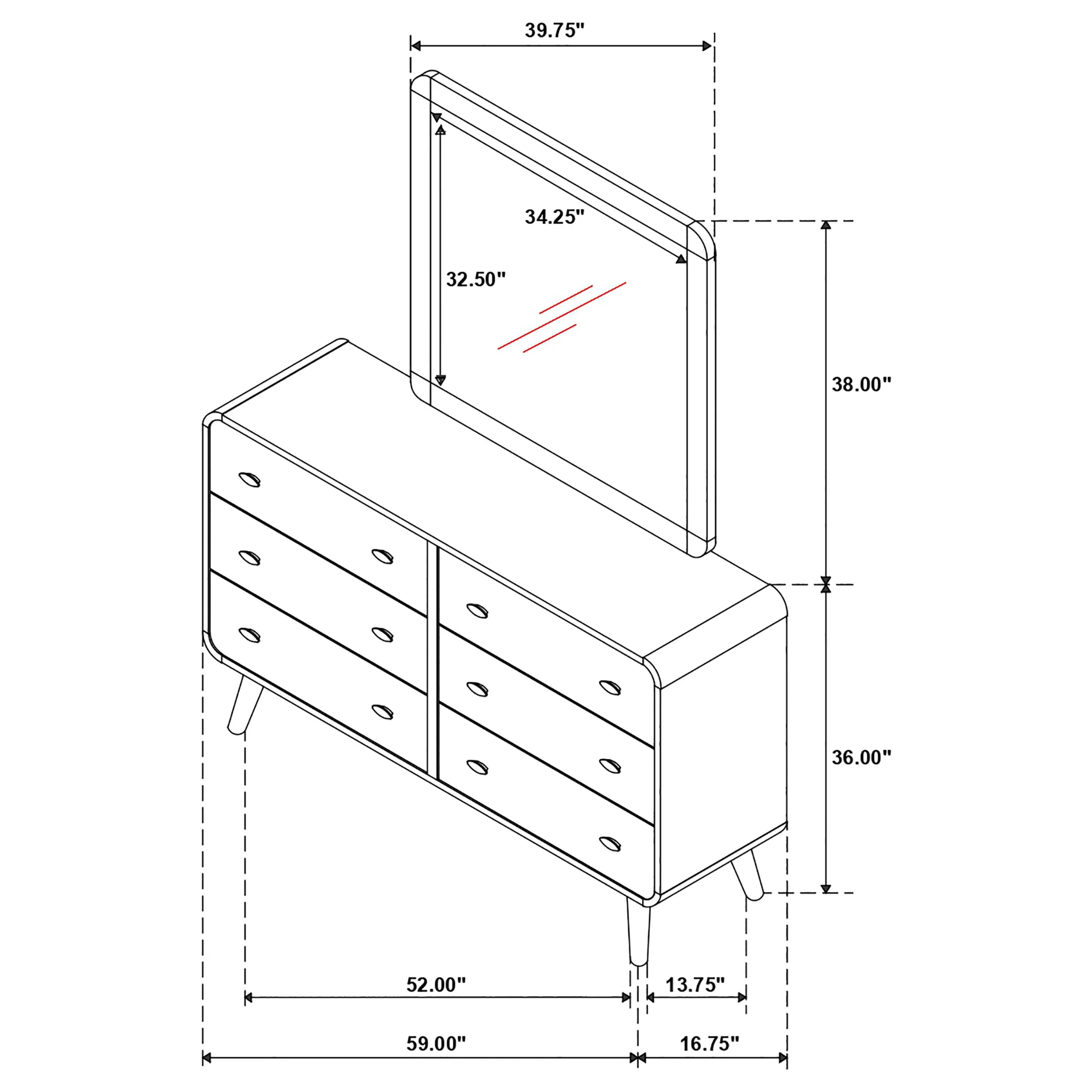 Robyn 6-Drawer Dresser with Mirror in Dark Walnut - Image 11