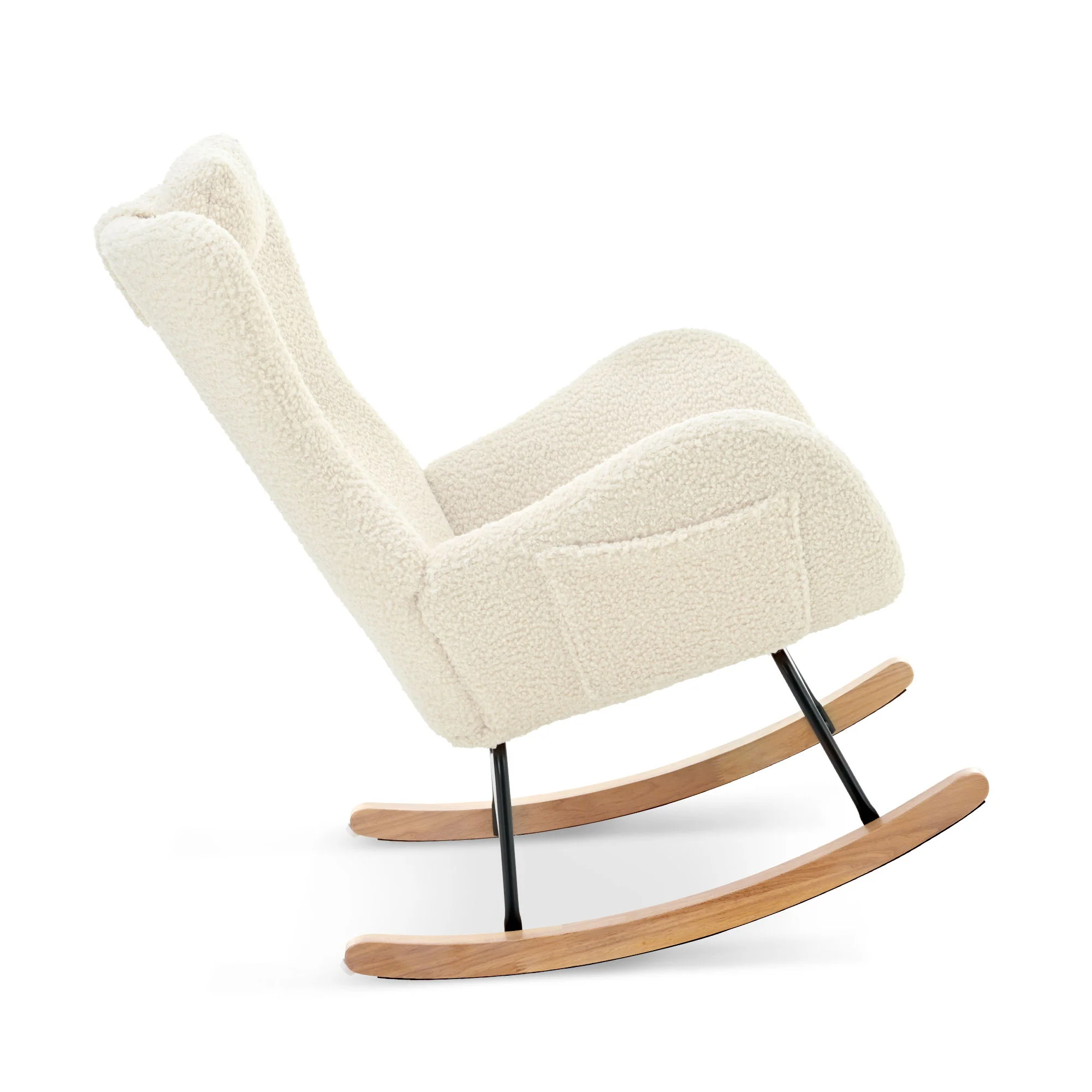 Rocking Chair Nursery, Teddy Upholstered Rocker Glider Chair With High Backrest, Adjustable Headrest & Pocket, Comfy Glider Chair For Nursery, Bedroom, Living Room, Offices, Rubber Wood - Image 3
