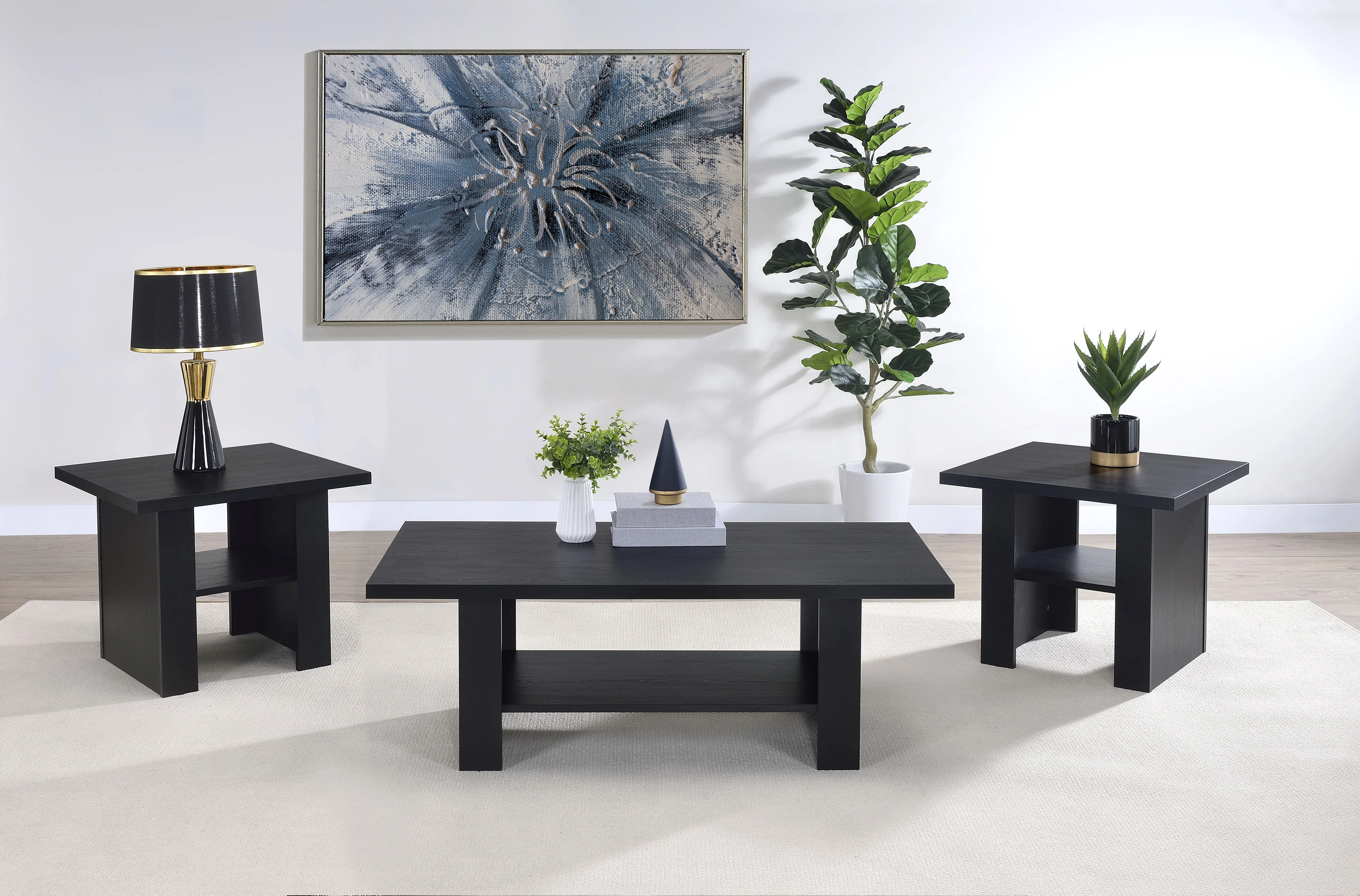 Rodez 3-Piece Black Coffee Table Set with Storage - Image 4