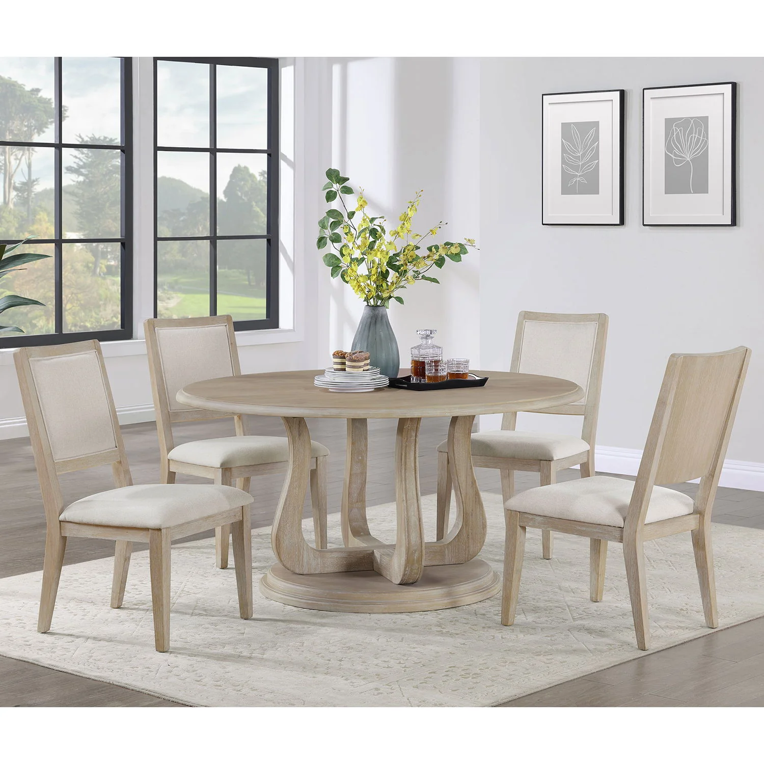 Rodota - 5 Piece Round Dining Table Set With Upholstered Chairs - White Washed - Image 7
