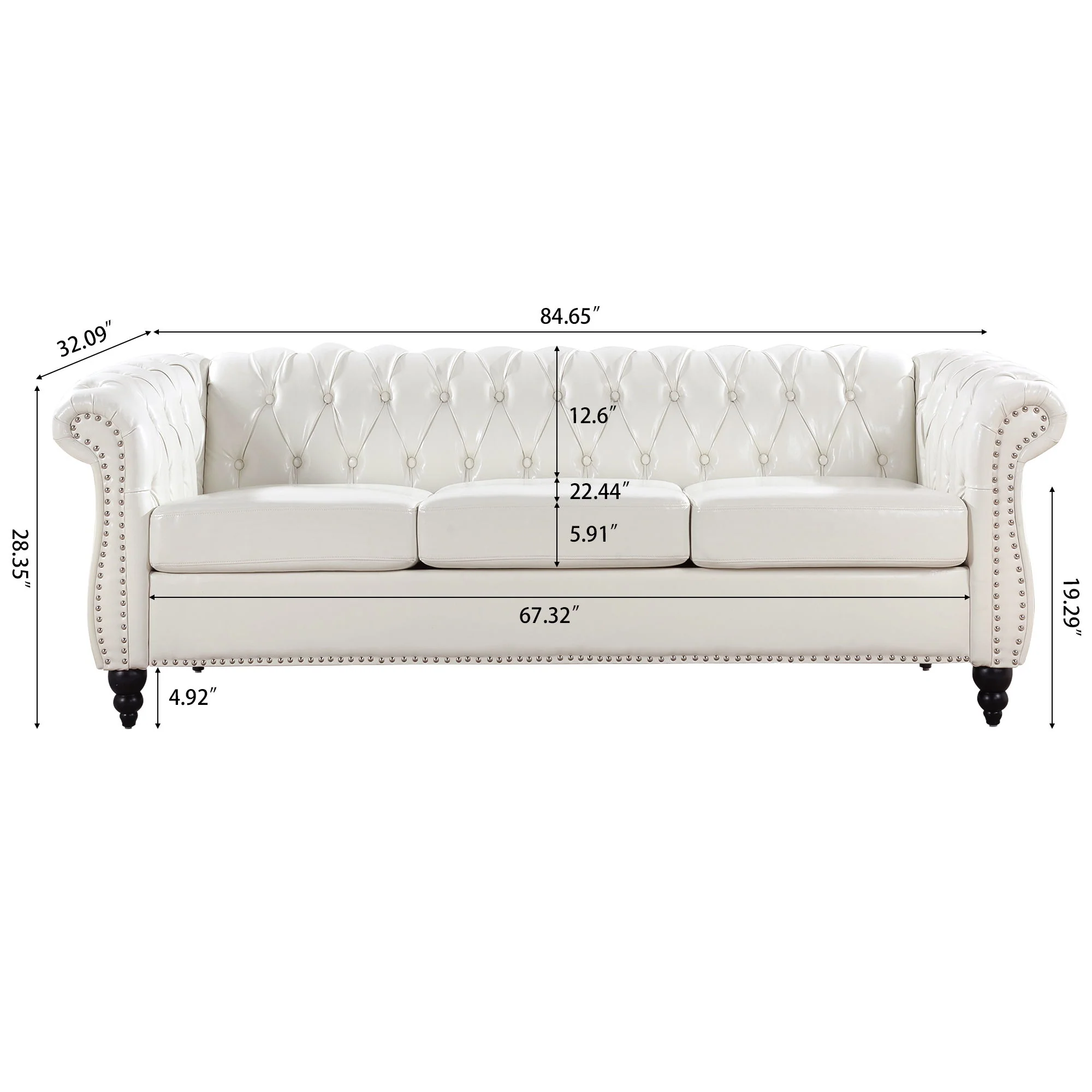 Rolled Arm Chesterfield 3 Seater Sofa - Image 36