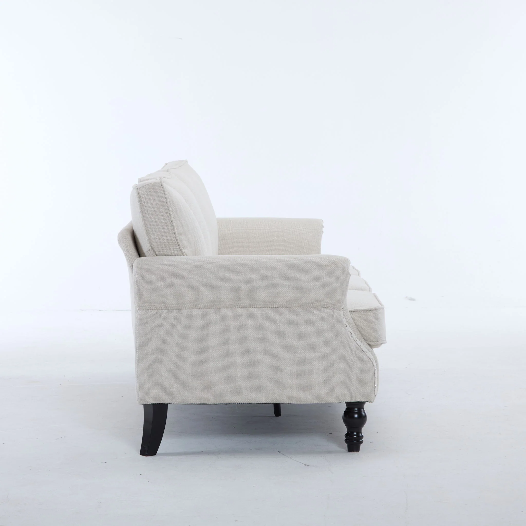 Rolled Arm Sofa With Nailhead Trim With Wooden Legs - Image 3
