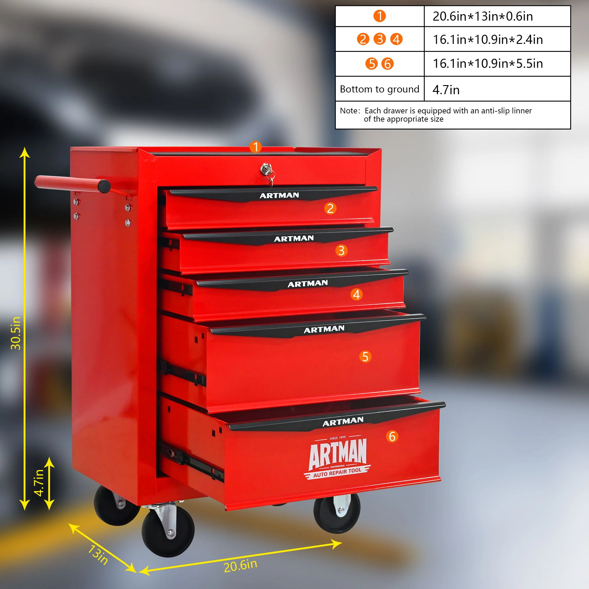 Rolling Metal Tool Chest With Drawers, Steel Storage Cabinet With Ball Bearing Slides - Image 69