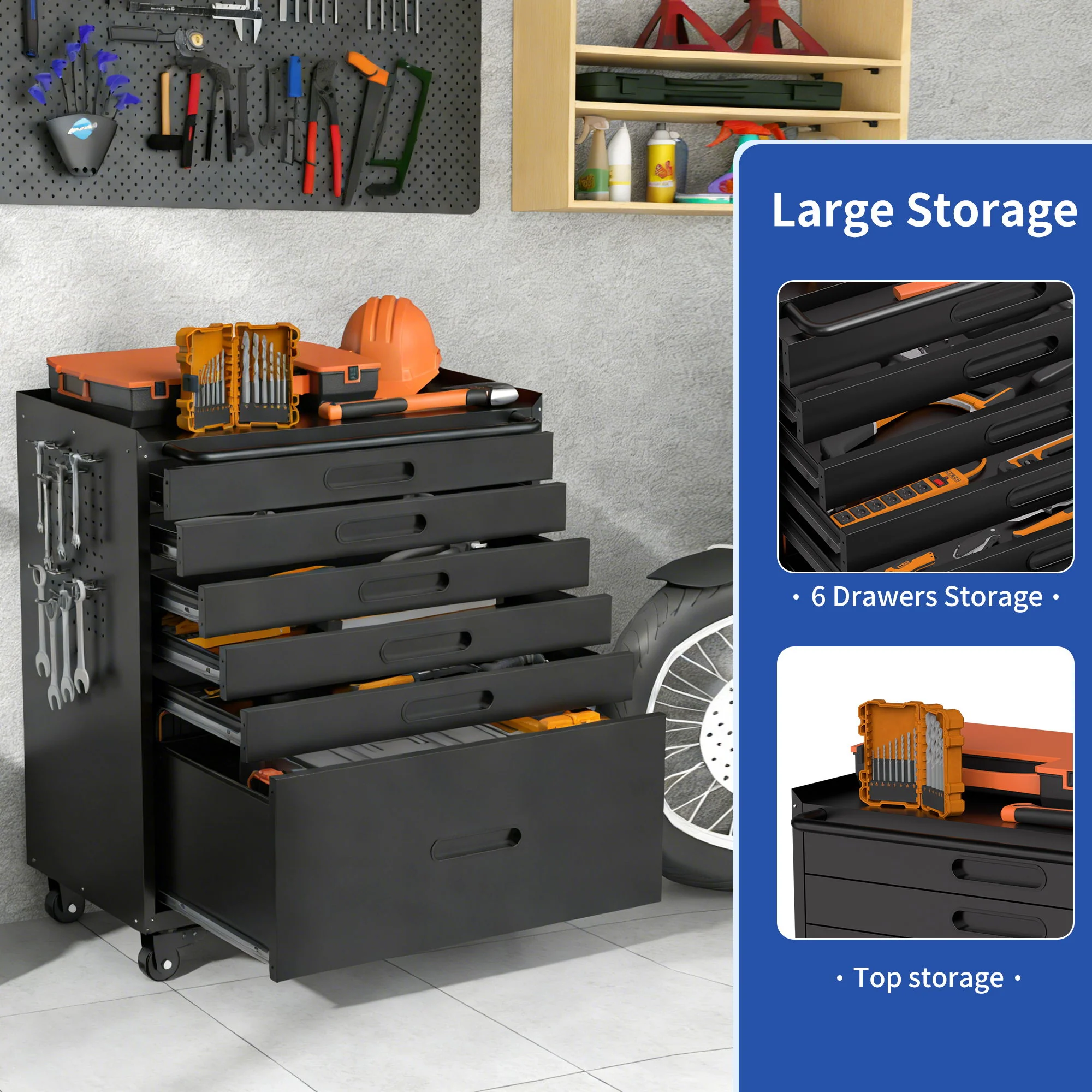 Rolling Tool Cabinet Heavy Duty Garage Storage With Lockable Doors & Drawers - Image 29
