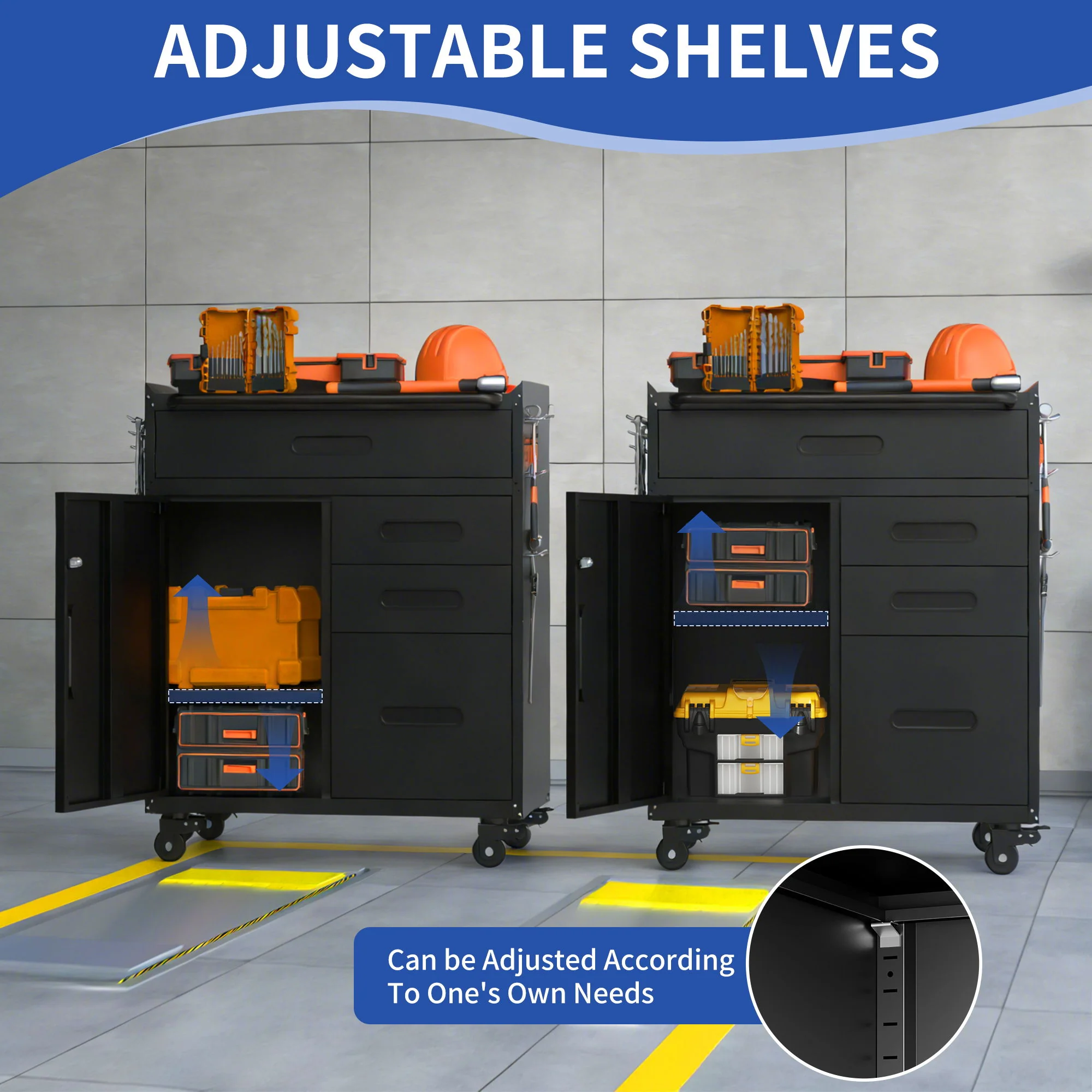 Rolling Tool Cabinet Heavy Duty Garage Storage With Lockable Doors & Drawers - Image 36