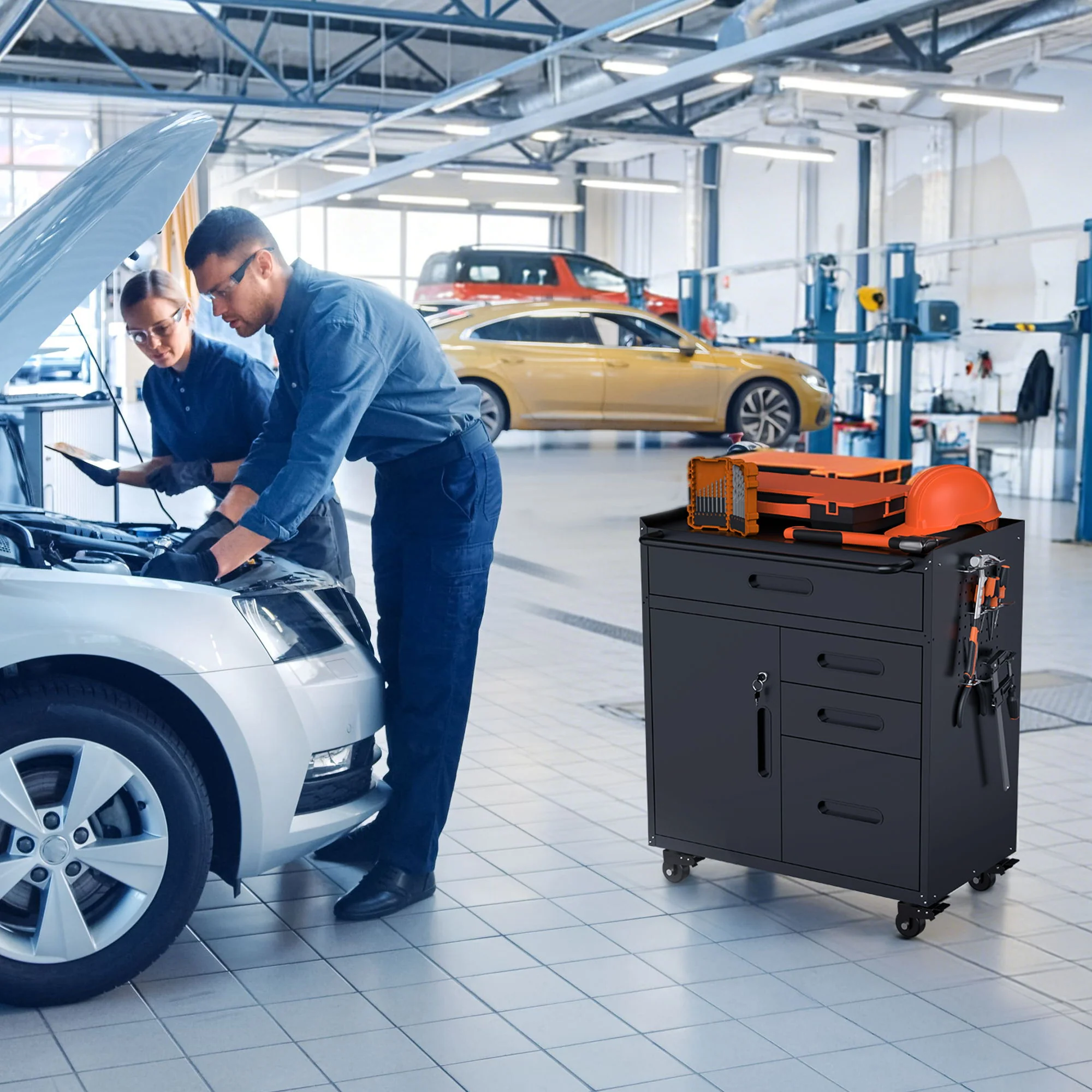 Rolling Tool Cabinet Heavy Duty Garage Storage With Lockable Doors & Drawers - Image 7