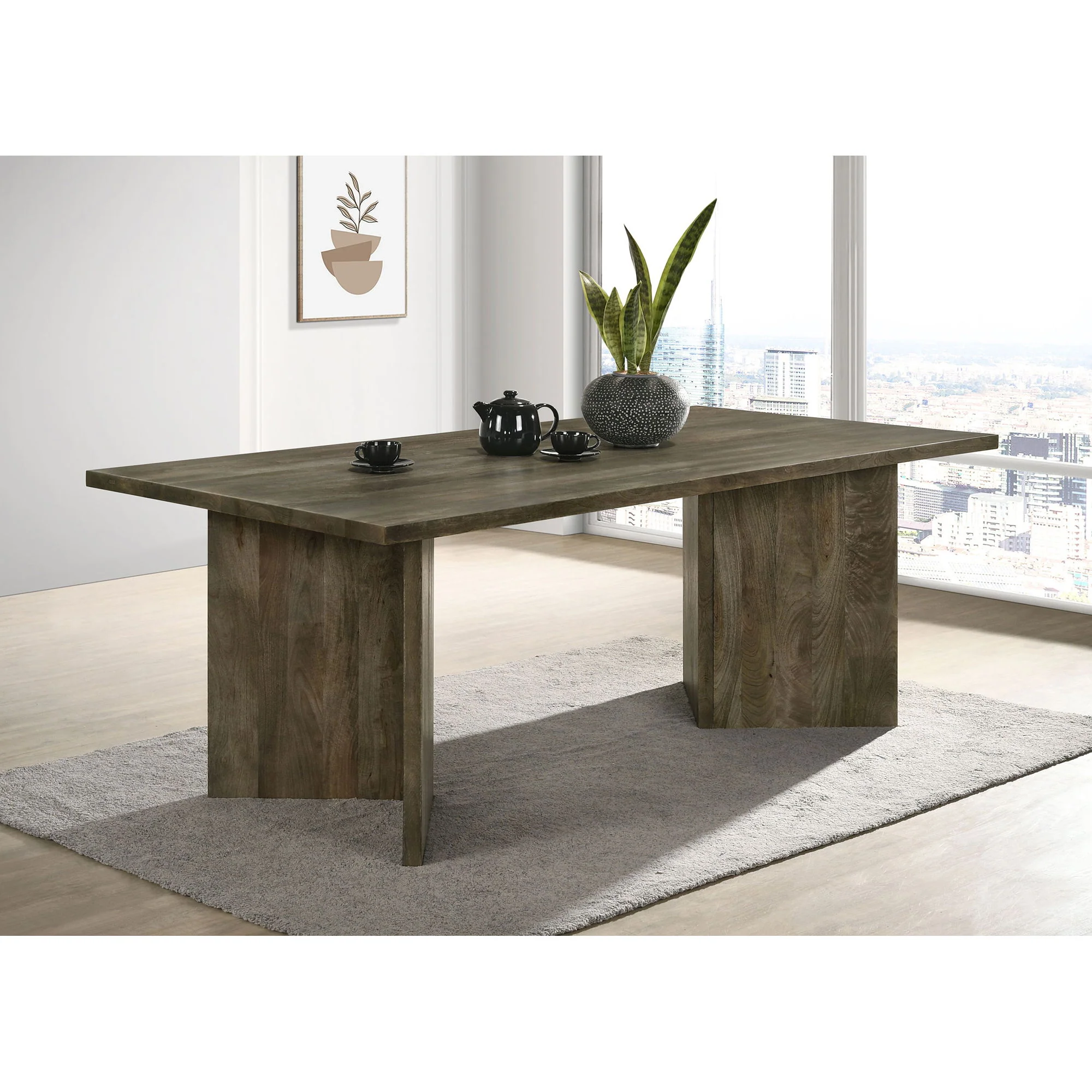 Roman - Rectangular Double V Leg Dining Table - Brown - Image 5