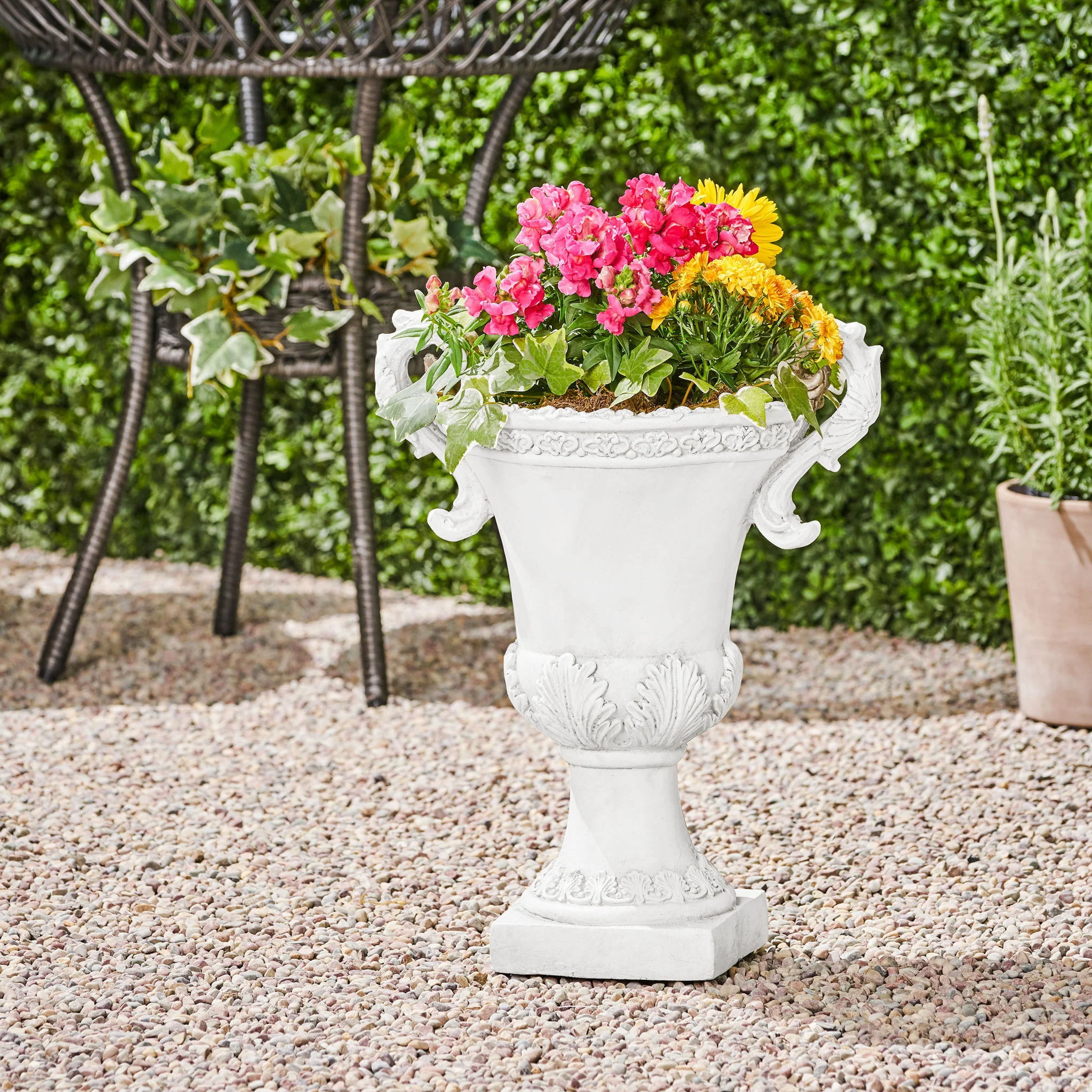 Roman Style Garden Urn Planter - Antique White - Image 5