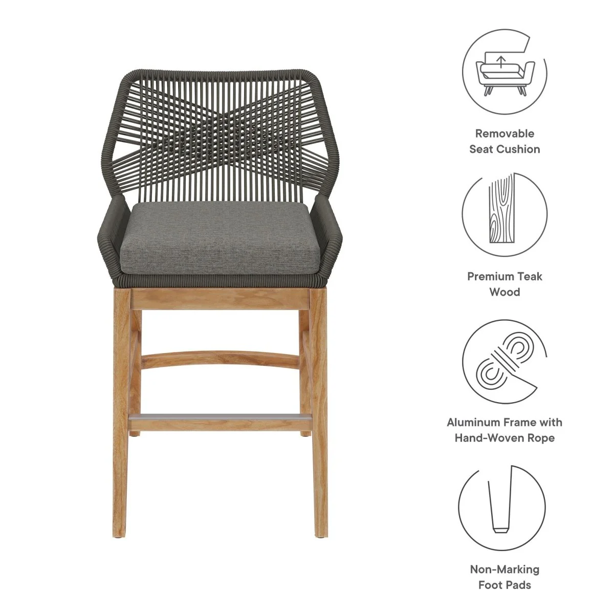 Rope and Teak Outdoor Counter Stool - Modern Patio and Poolside Seating Solution - Image 11
