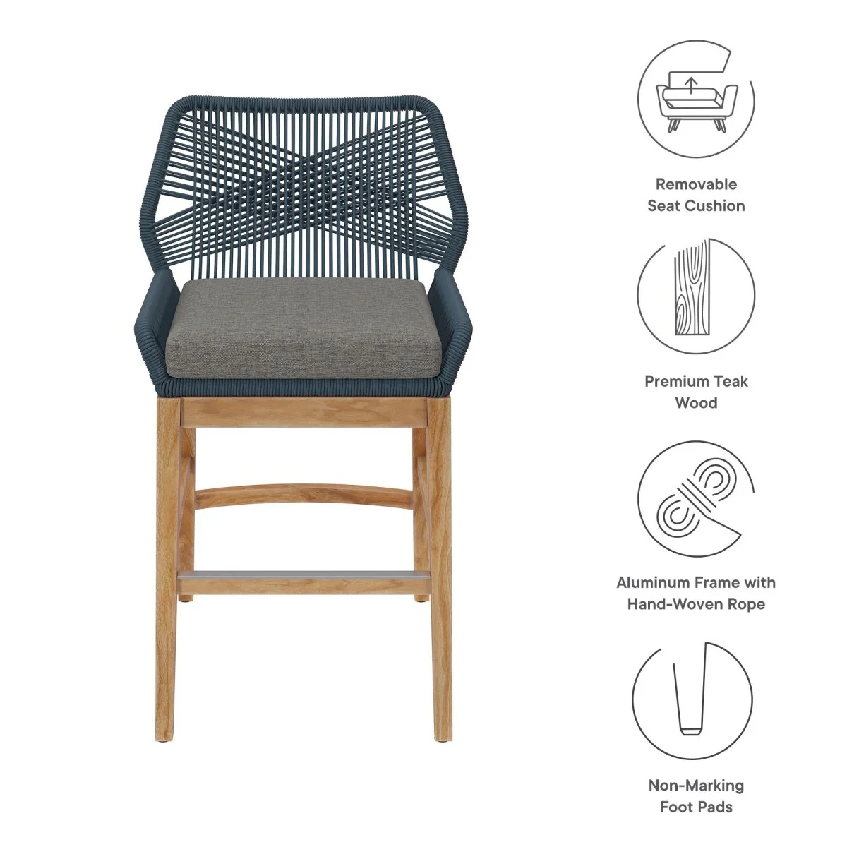 Rope and Teak Outdoor Counter Stool - Modern Patio and Poolside Seating Solution - Image 20