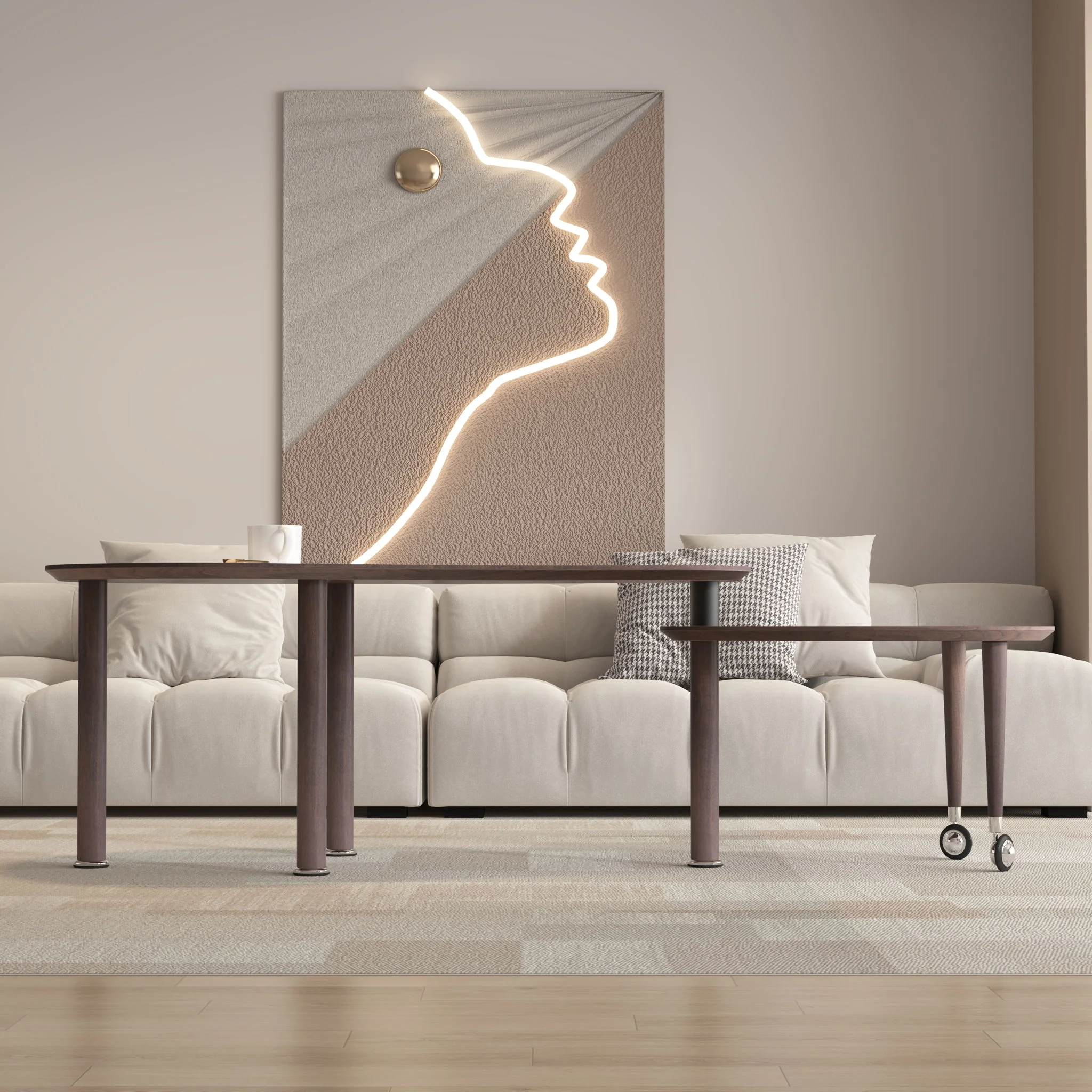 Rotatable Coffee Table With Solid Legs, 360 Degree Swivel, Waterproof - Walnut - Image 9