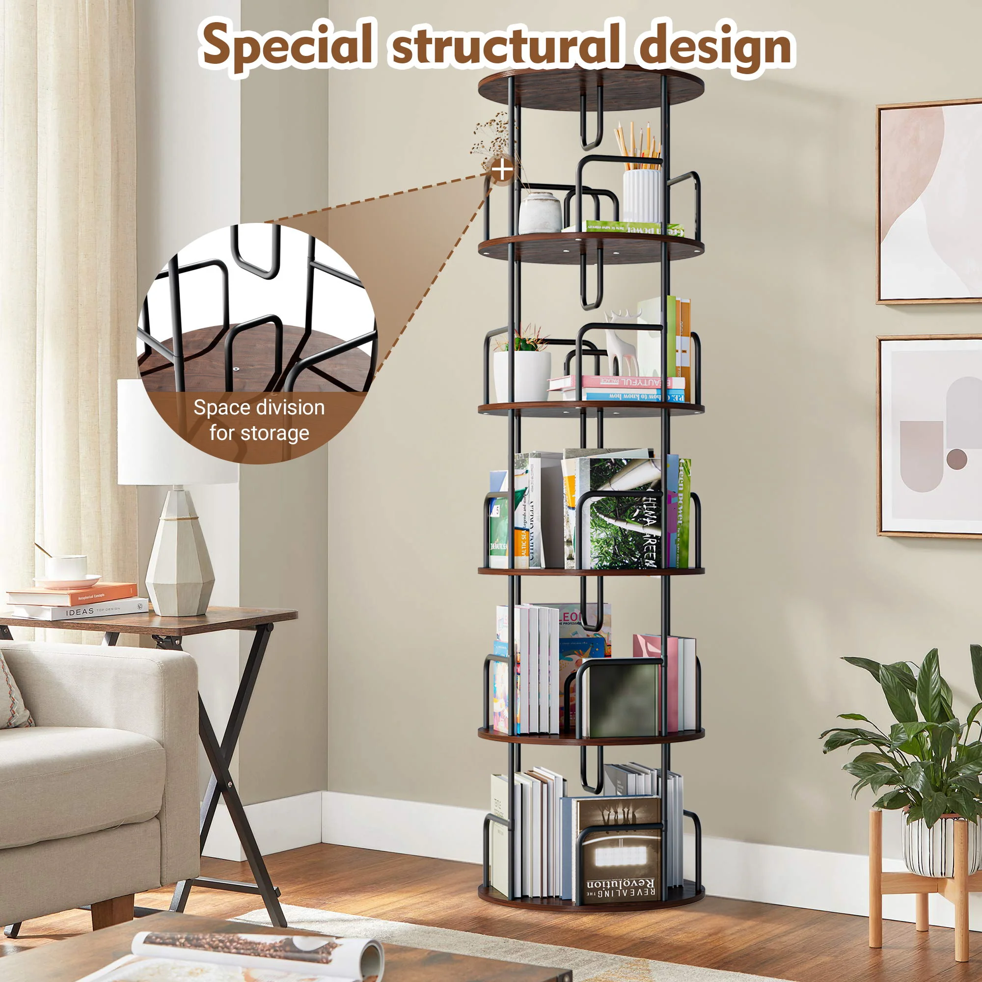 Rotating Bookshelf Tower 5 Tier Spinning 360 Degree Revolving Storage Shelf - Image 20
