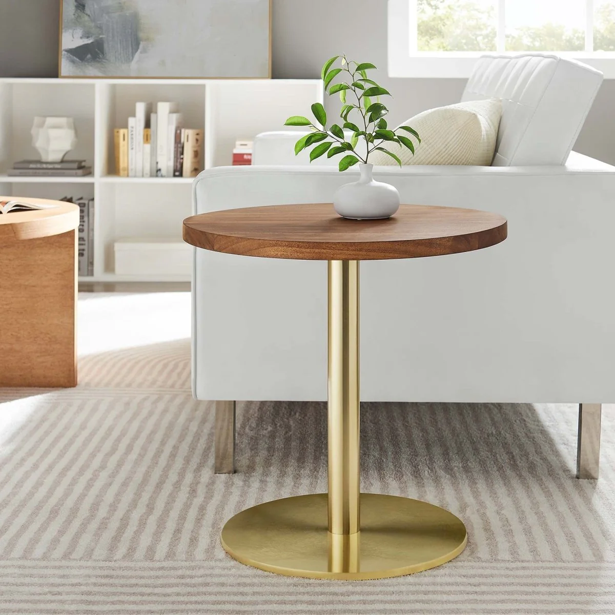 Round Acacia Wood Side Table with Metal Base – 20 Inch - Image 2