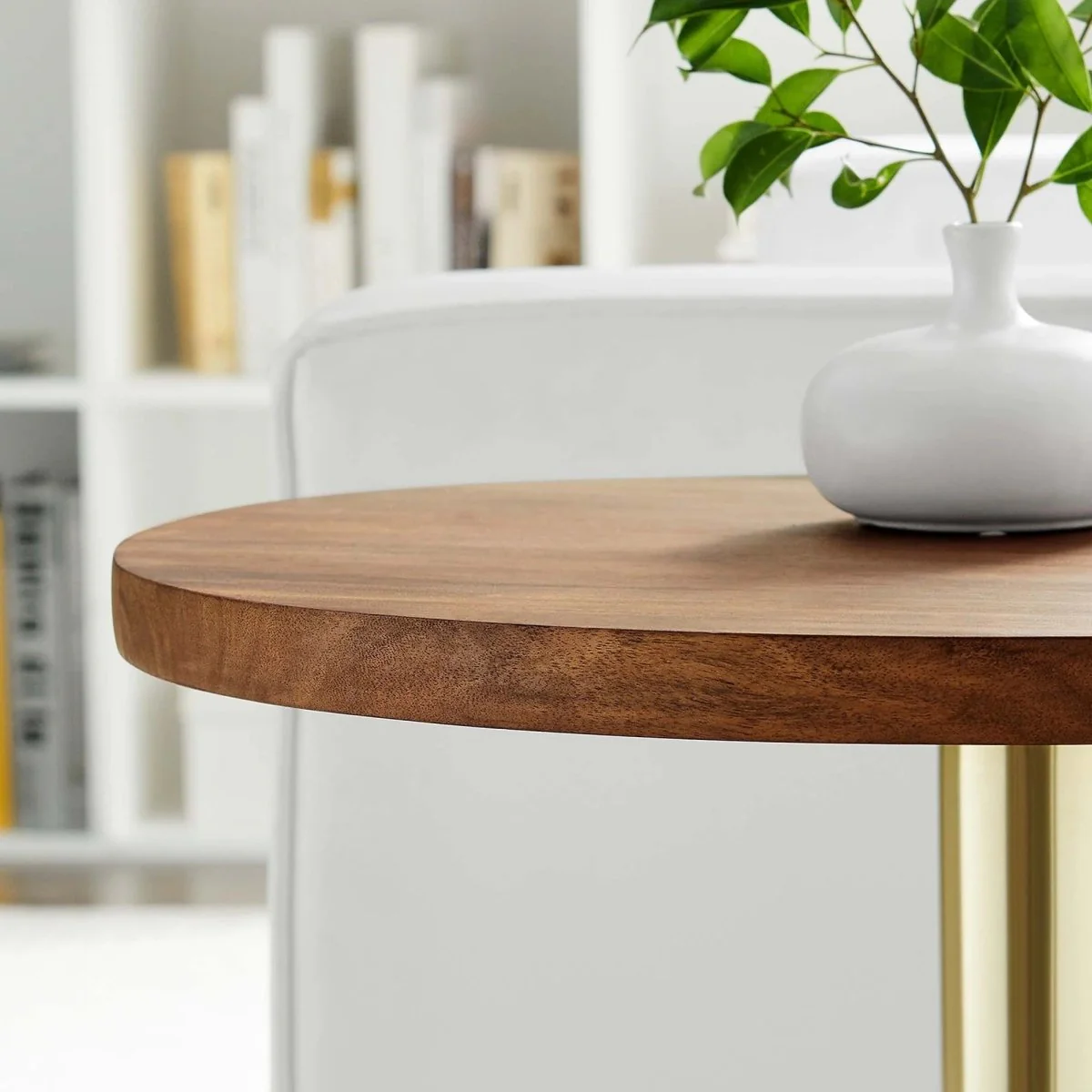 Round Acacia Wood Side Table with Metal Base – 20 Inch - Image 5