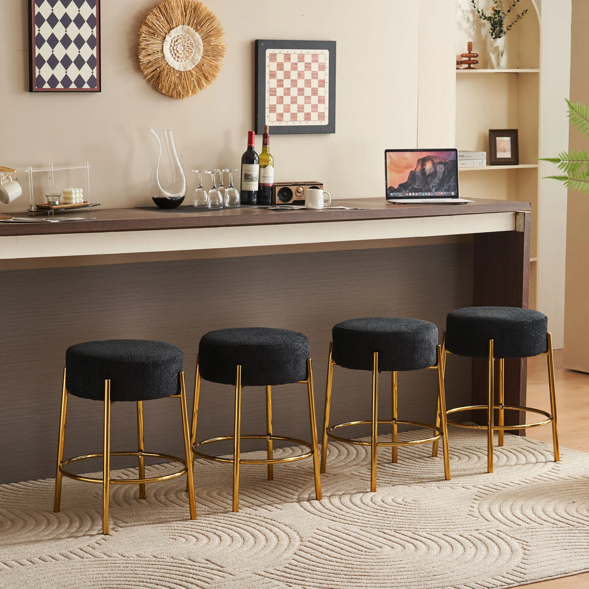 Round Bar Stools (Set of 2), Contemporary Upholstered Dining Stools For Kitchens, Coffee Shops And Bar Stores - Legs - Image 3