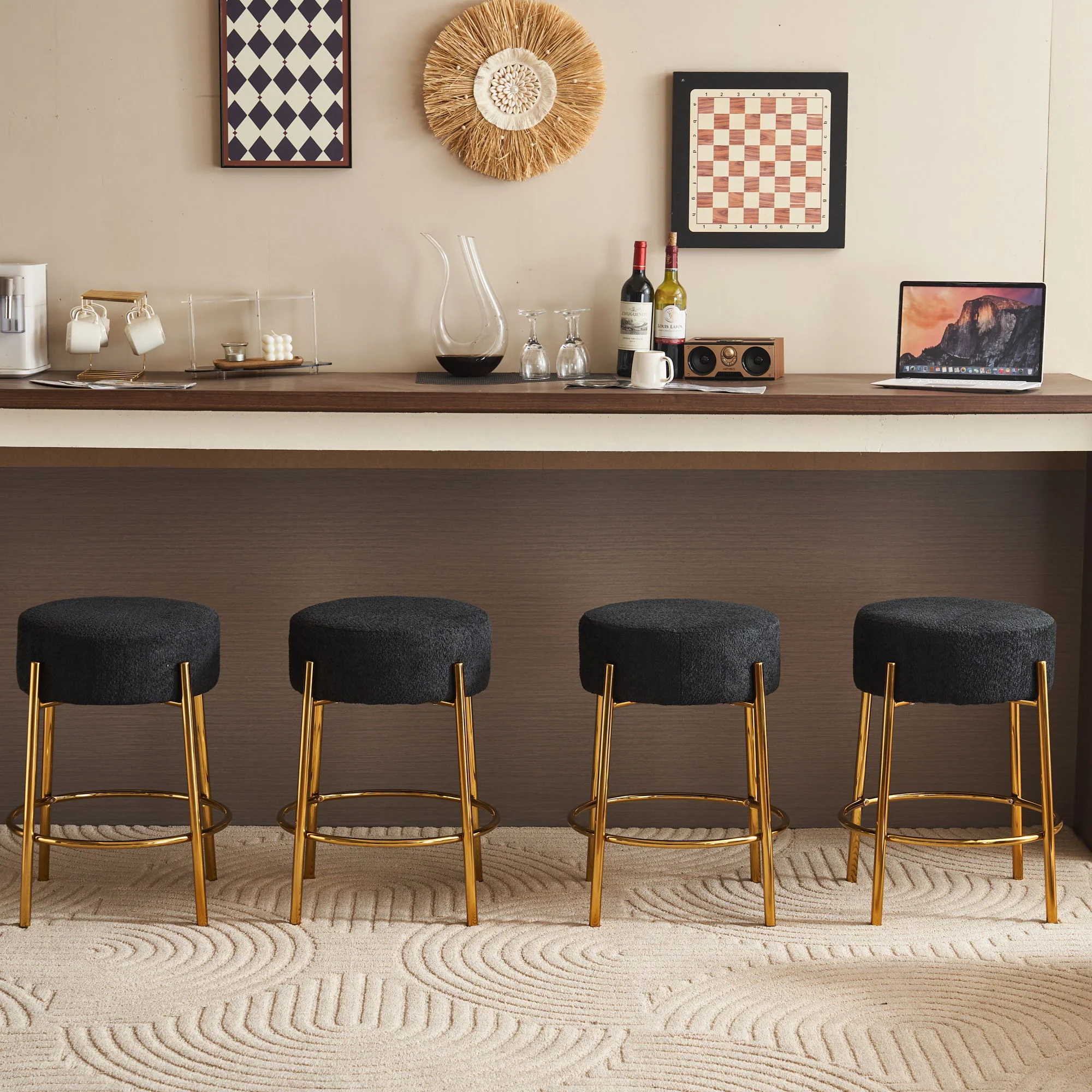 Round Bar Stools (Set of 2), Contemporary Upholstered Dining Stools For Kitchens, Coffee Shops And Bar Stores - Legs - Image 7