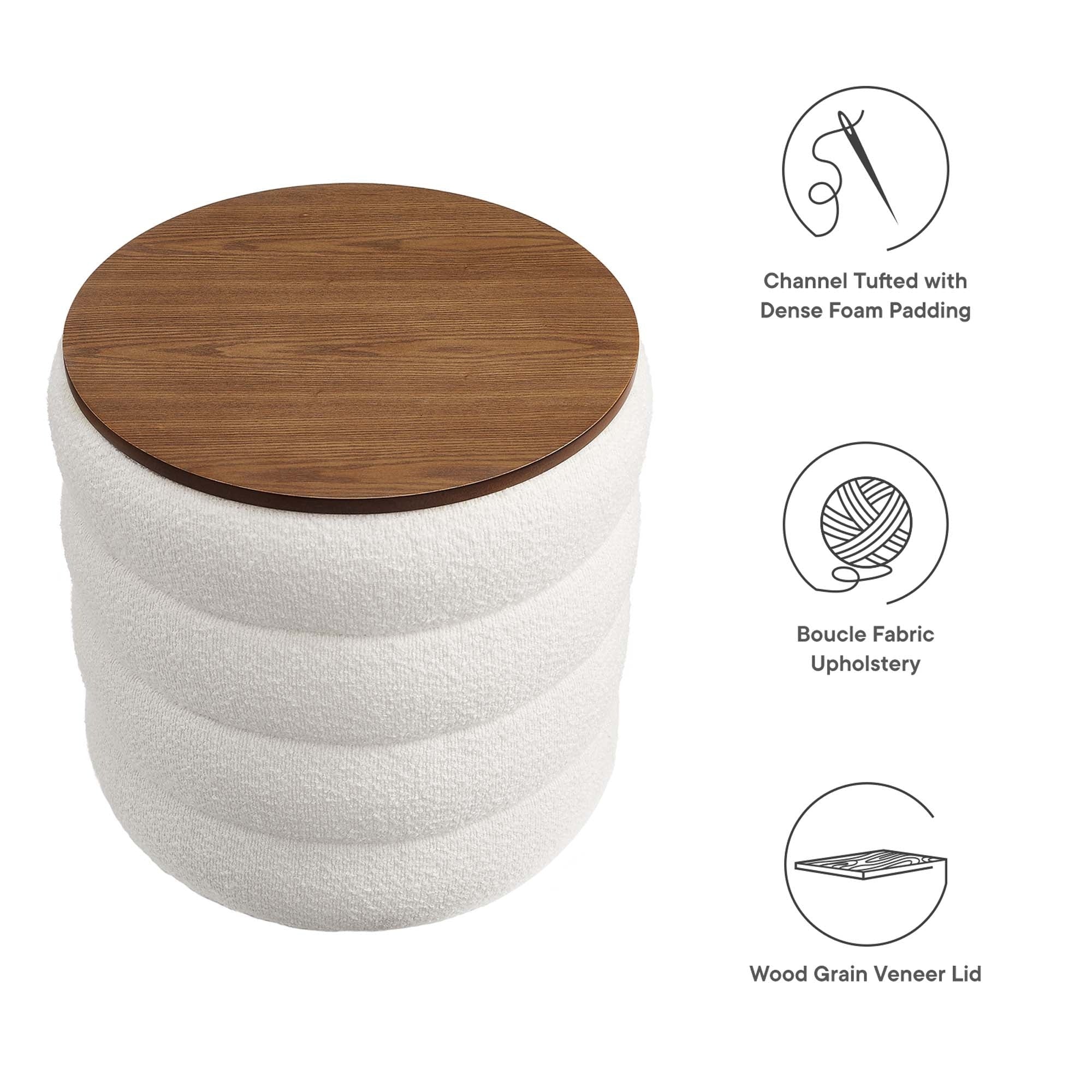 Round Boucle Fabric Storage Ottoman – 17 Inch - Image 3