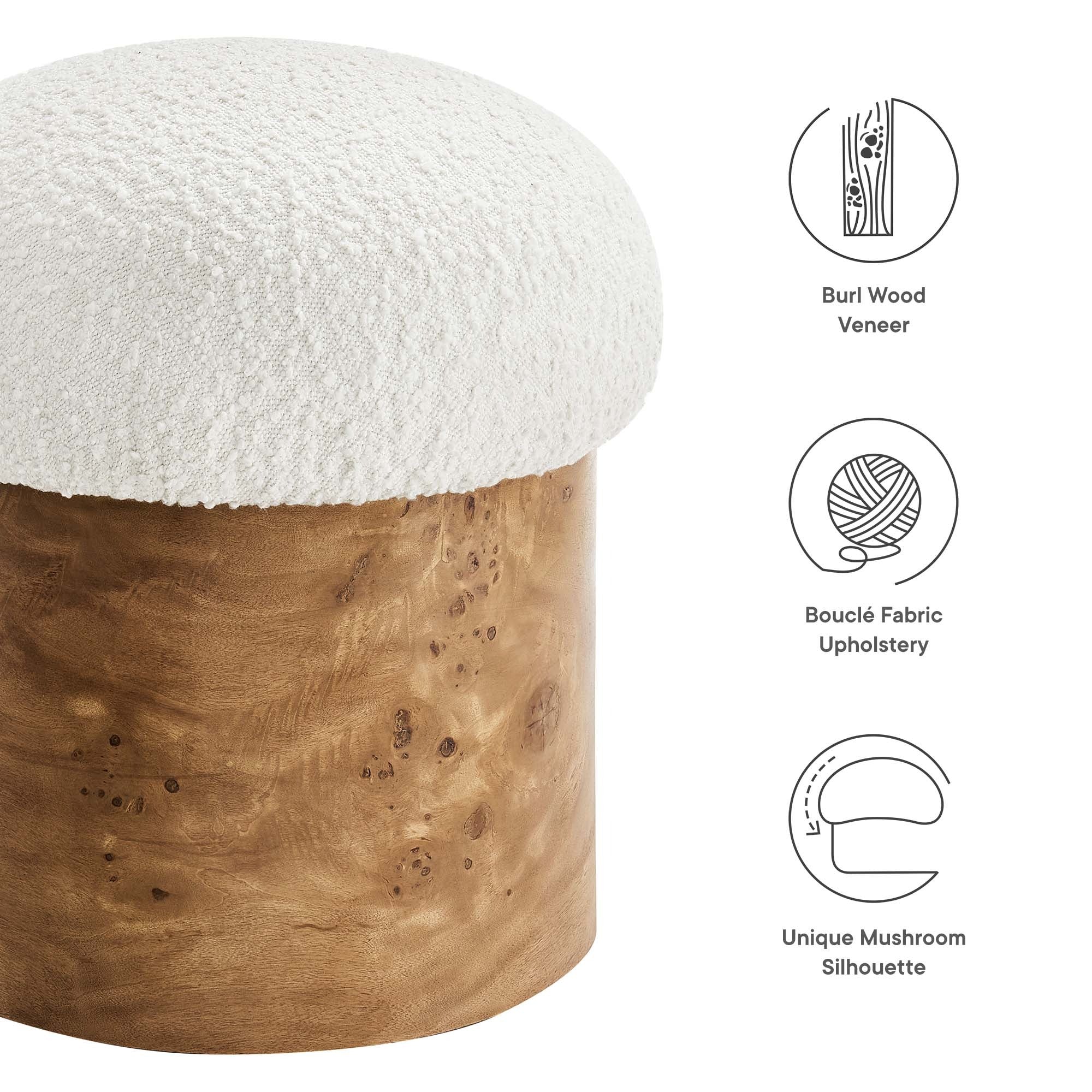 Round Boucle Upholstered Mushroom Ottoman with Wood Base – 22 Inch - Image 3