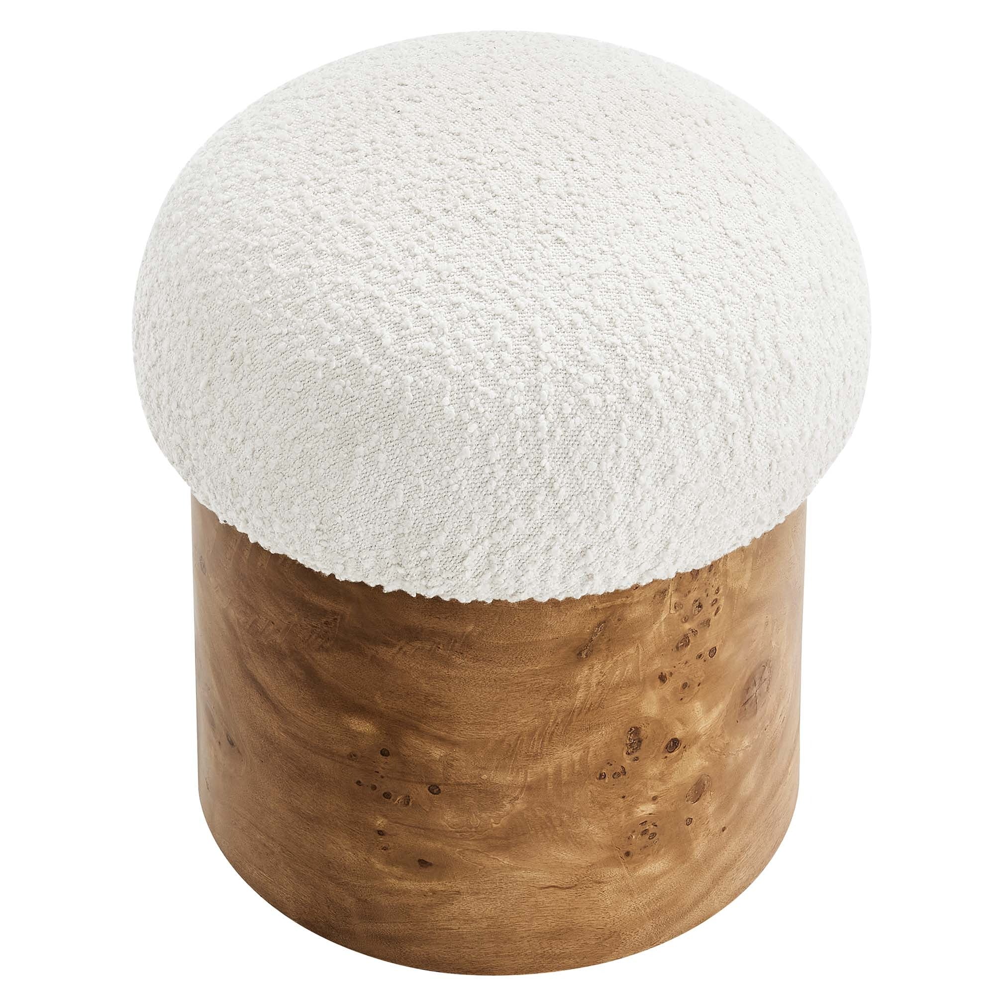 Round Boucle Upholstered Mushroom Ottoman with Wood Base – 22 Inch - Image 5