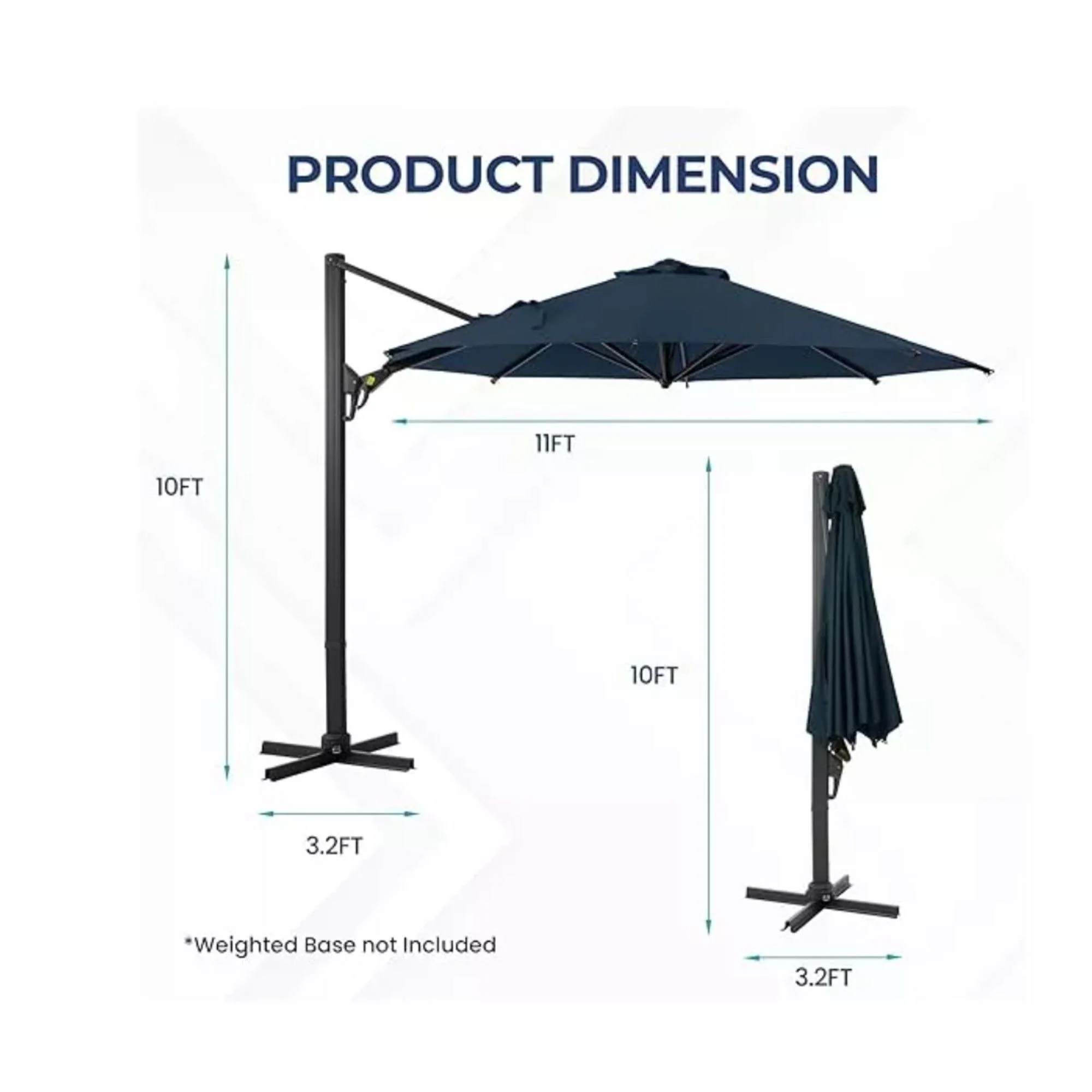 Round Cantilever Patio Umbrella With 360 Rotation & Infinite Tilt Adjustment - Image 28