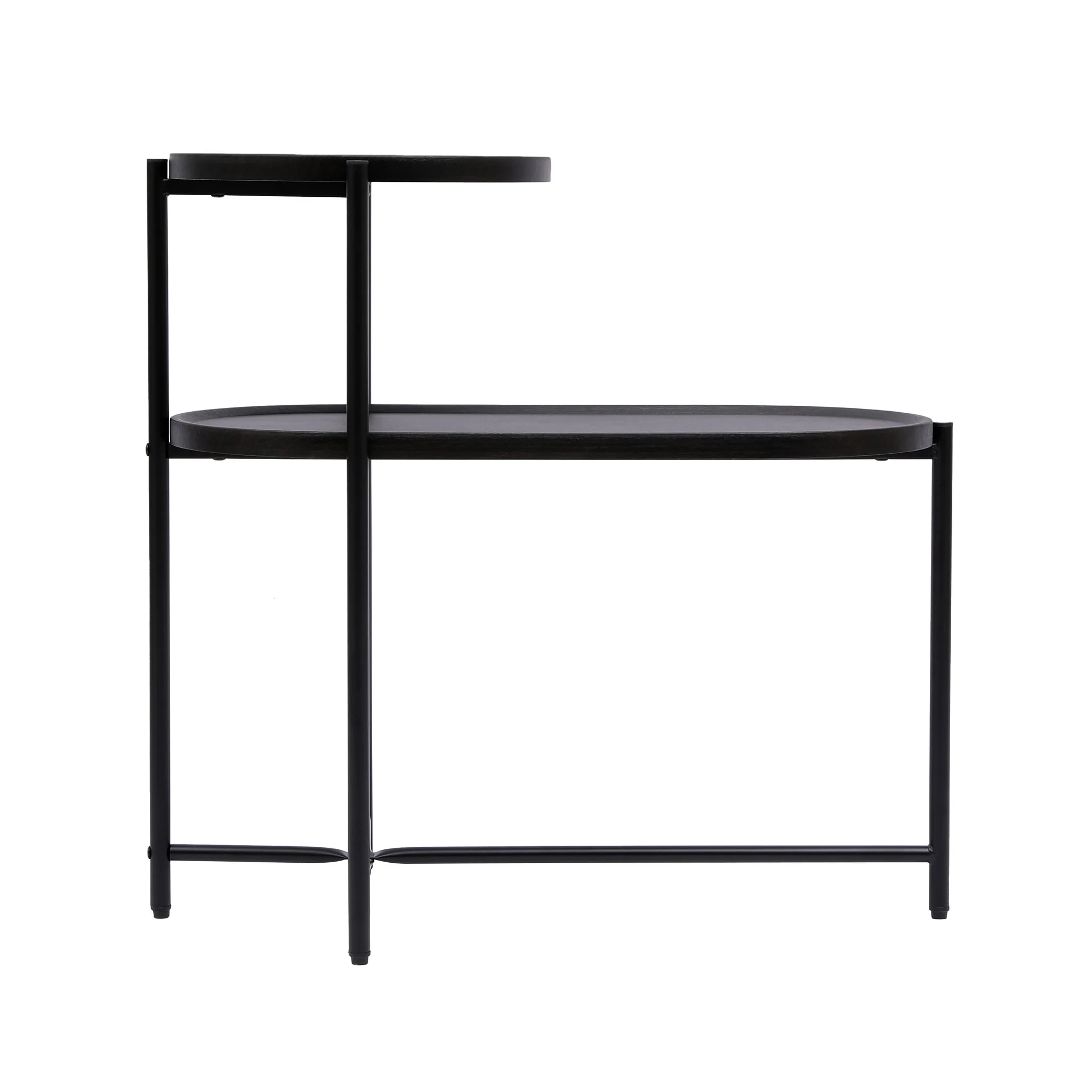 Round Coffee Table With Storage Tray 2 Tier Oval End Tables Wooden Small Side Table For Living Room - Image 15