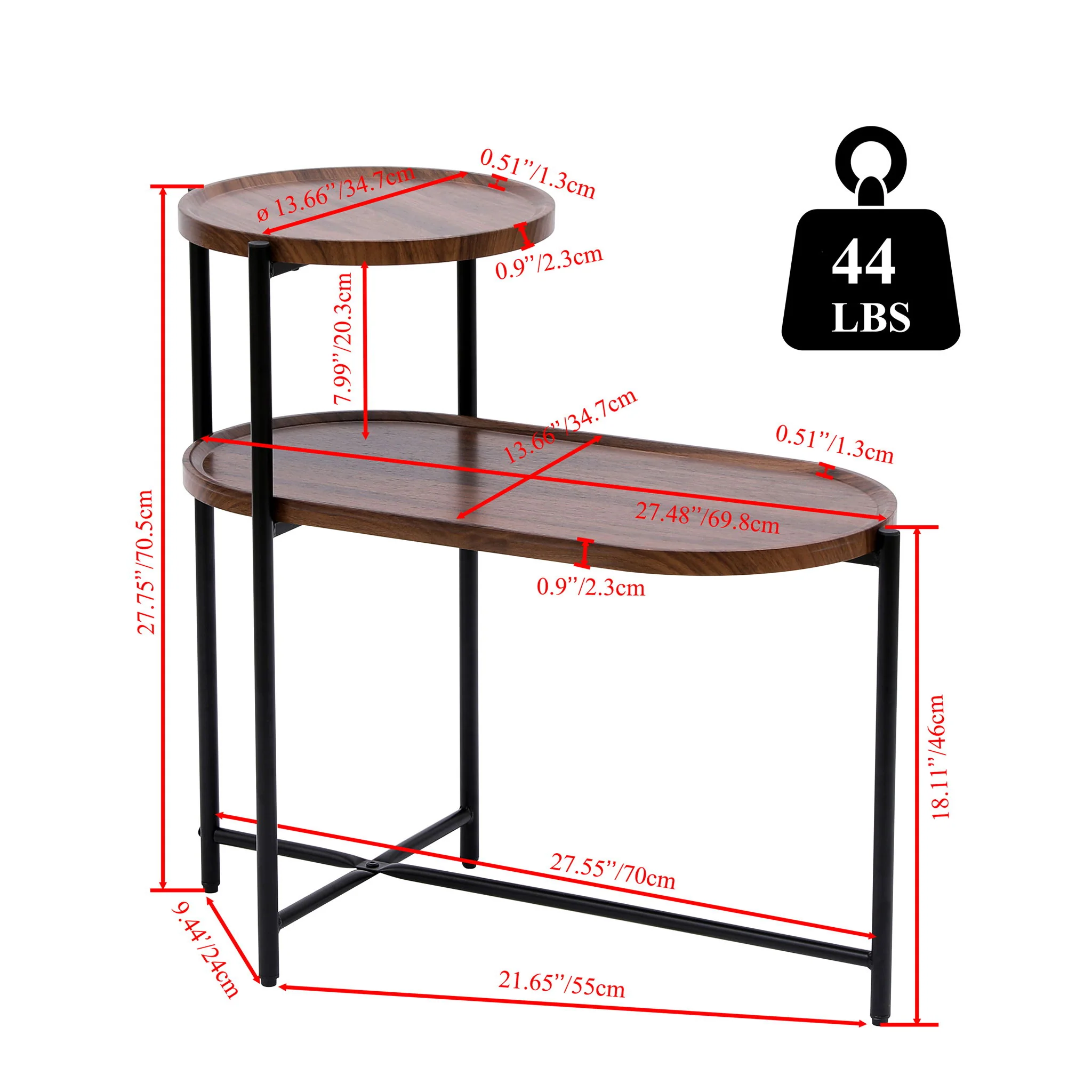 Round Coffee Table With Storage Tray 2 Tier Oval End Tables Wooden Small Side Table For Living Room - Image 8